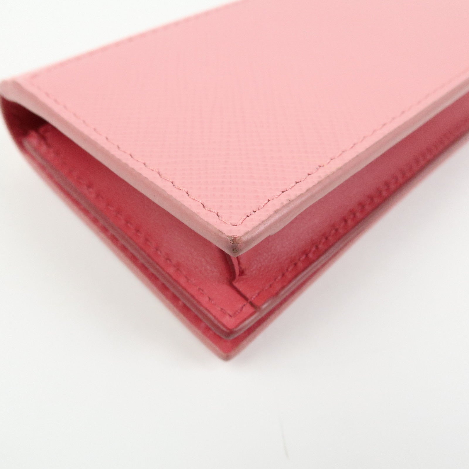 PRADA Ribbon Motif Saffiano Leather Card Case Card Holder Pink