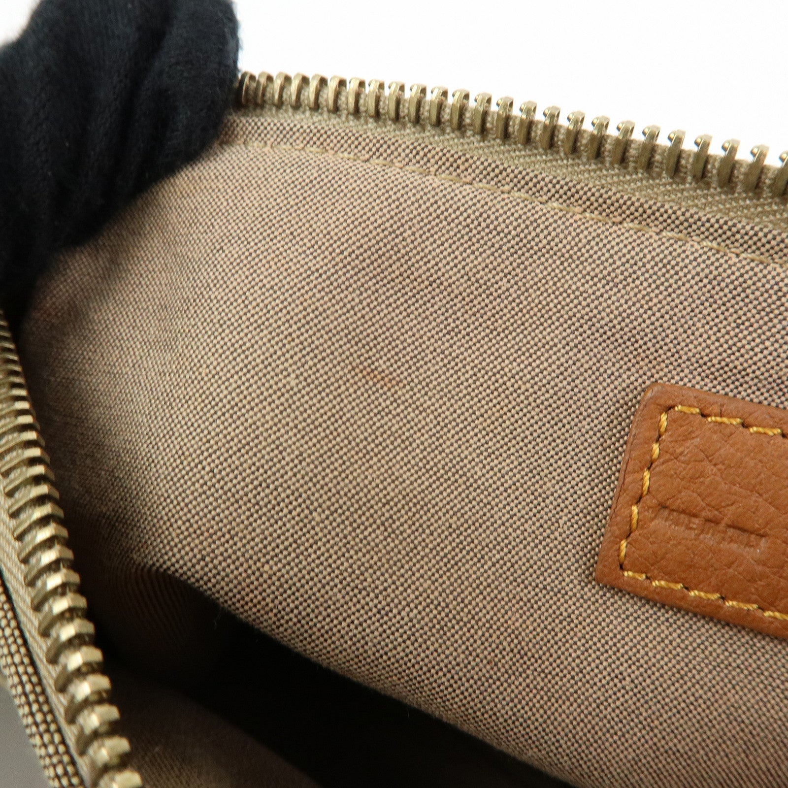 FENDI Zucchino Canvas Leather Hand Bag Accessory Pouch Beige 8BR513