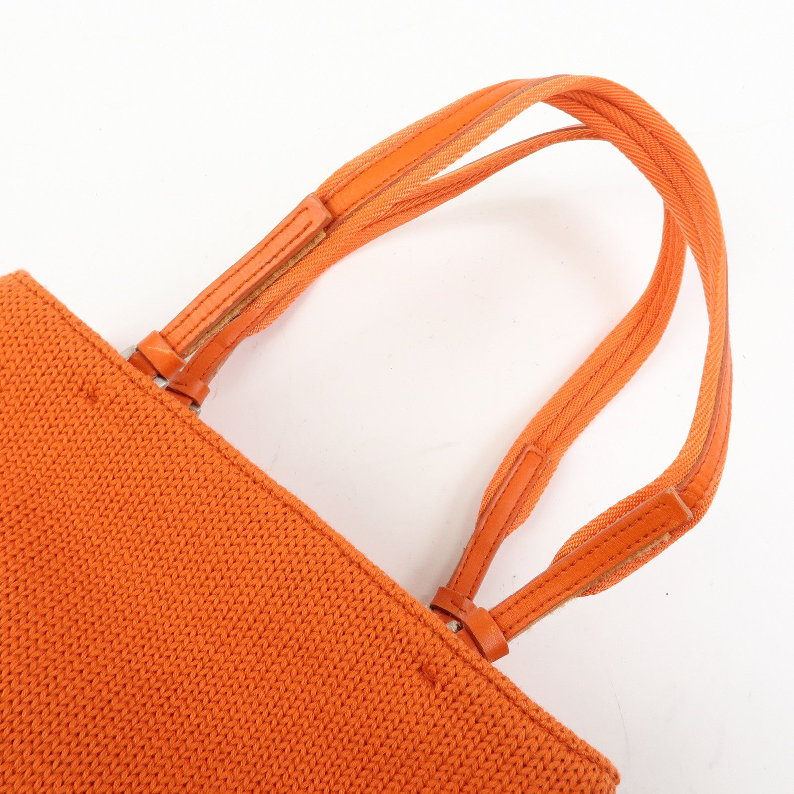 PRADA Triangle Log Wool Leather Hand Bag Shoulder Bag Orange