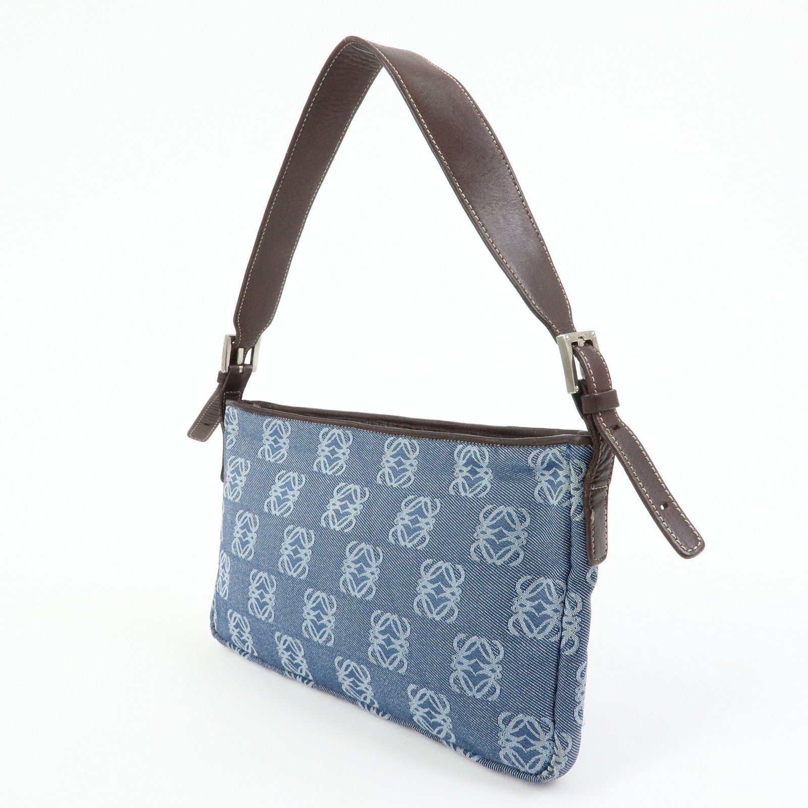 LOEWE Anagram Denim Leather Shoulder Bag Hand Bag Denim Brown