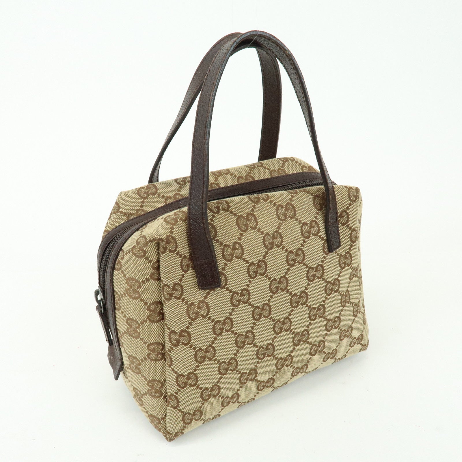 GUCCI GG Canvas Leather Hand Bag Mini Boston Bag Beige Brown 124542