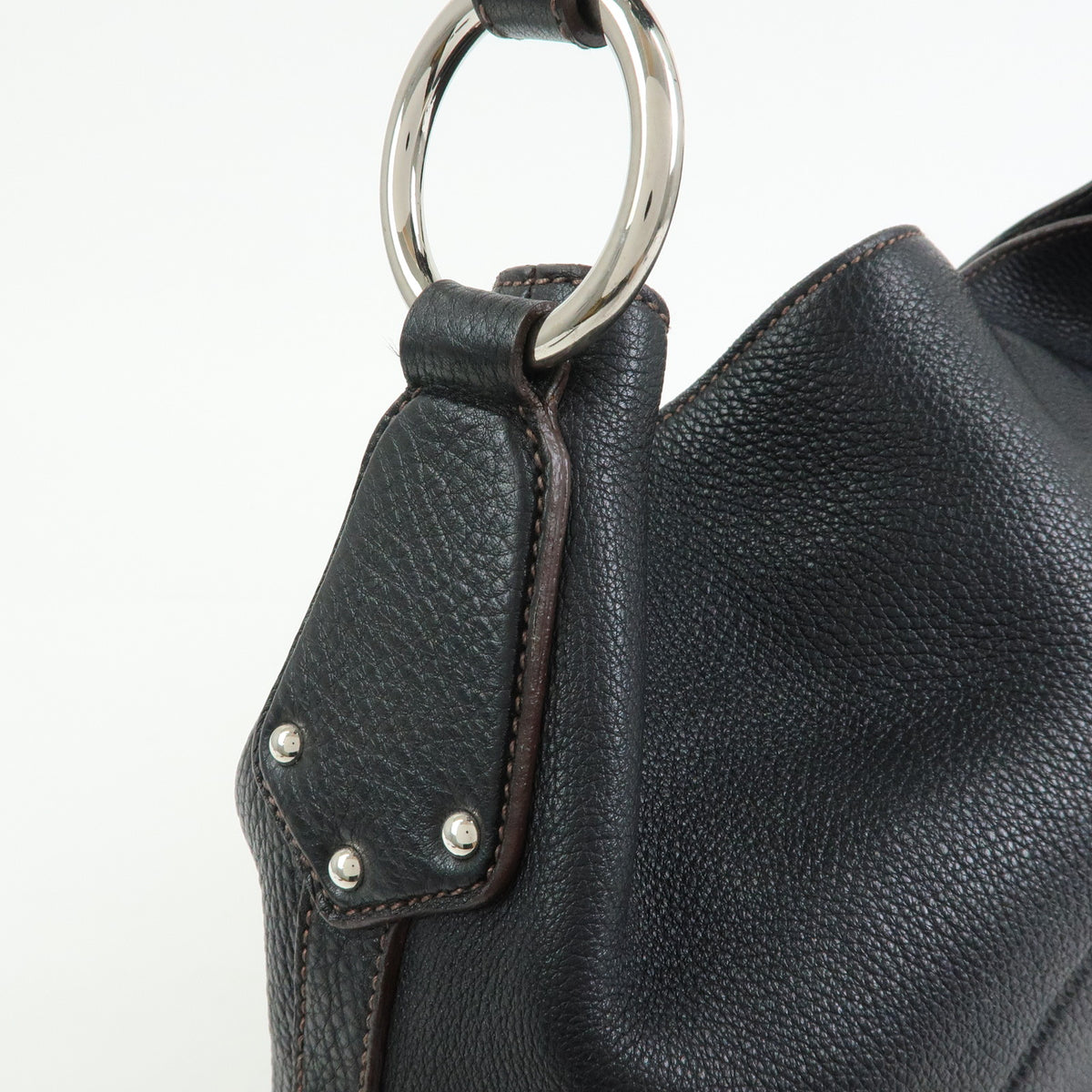 PRADA Leather Shoulder Bag Hand Bag Black BR3648