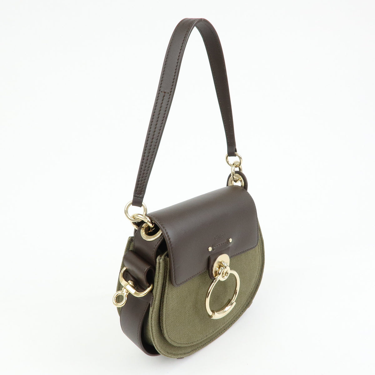 Chloe Tess Small Canvas Leather 2Way Bag Hand Bag Brown Green