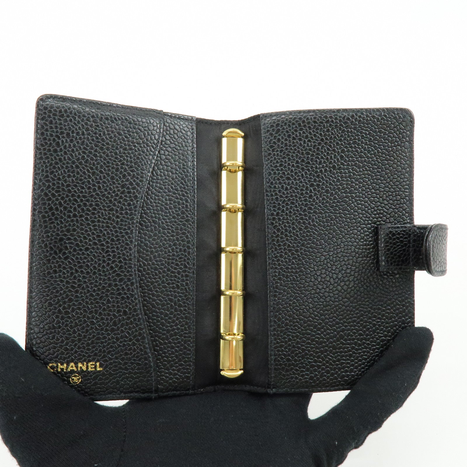 CHANEL COCO Mark Cavirskin Mini Agenda Cover Planner Cover Black A13506