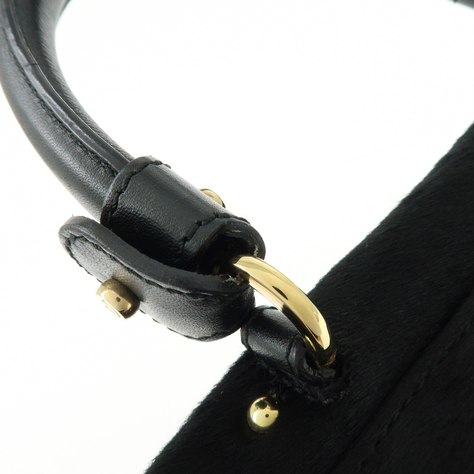 Ferragamo Gancini Unborn Calf Leather 2Way Bag Top Handle Bag Black