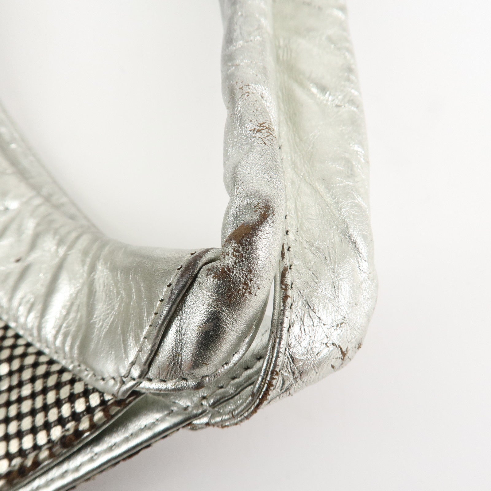 CHANEL Maxi COCO Mark Punching Leather Tote Bag Shoulder Bag Silver Used