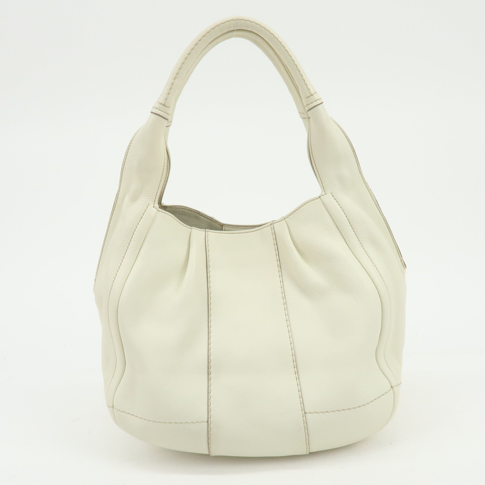 Ferragamo Gancini Leather Shoulder Bag Hand Bag Ivory
