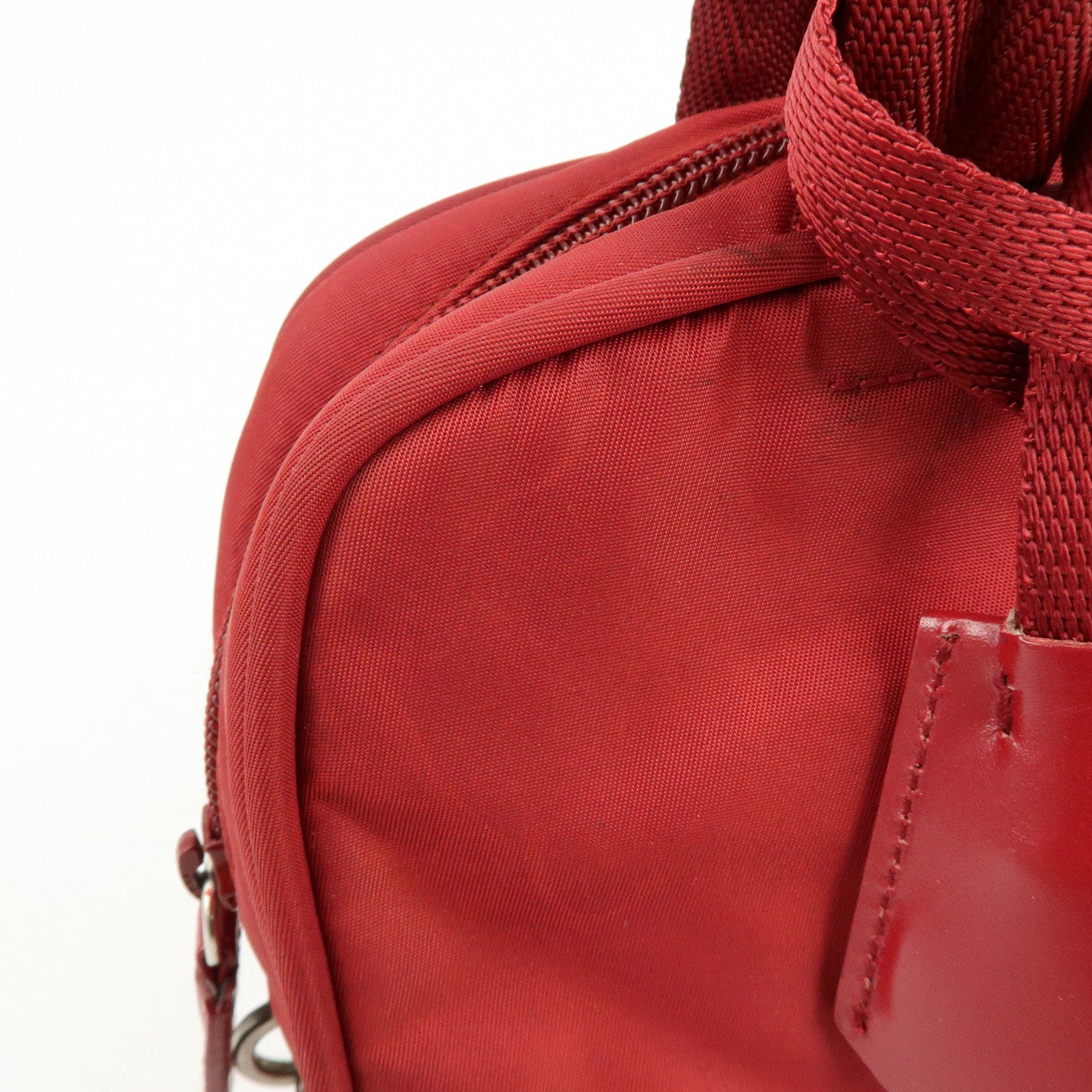 PRADA Triangle Logo Nylon Tote Bag Shoulder Bag Dial Lock Red