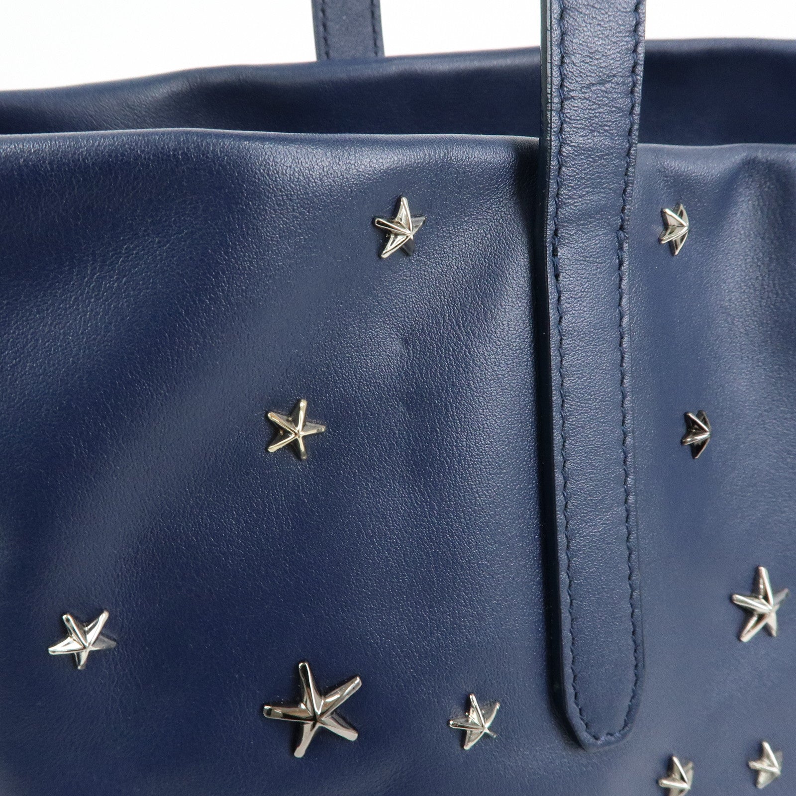JIMMY CHOO Leather Star Studs Tote Bag Shoulder Bag Hand Bag Blue