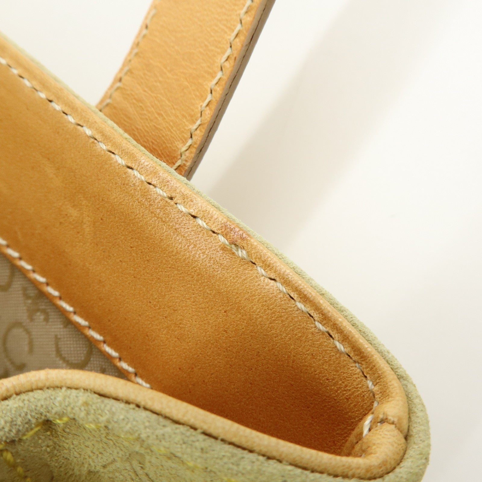 CELINE C Macadam Suede Leather Hand Bag Tote Bag Light Green