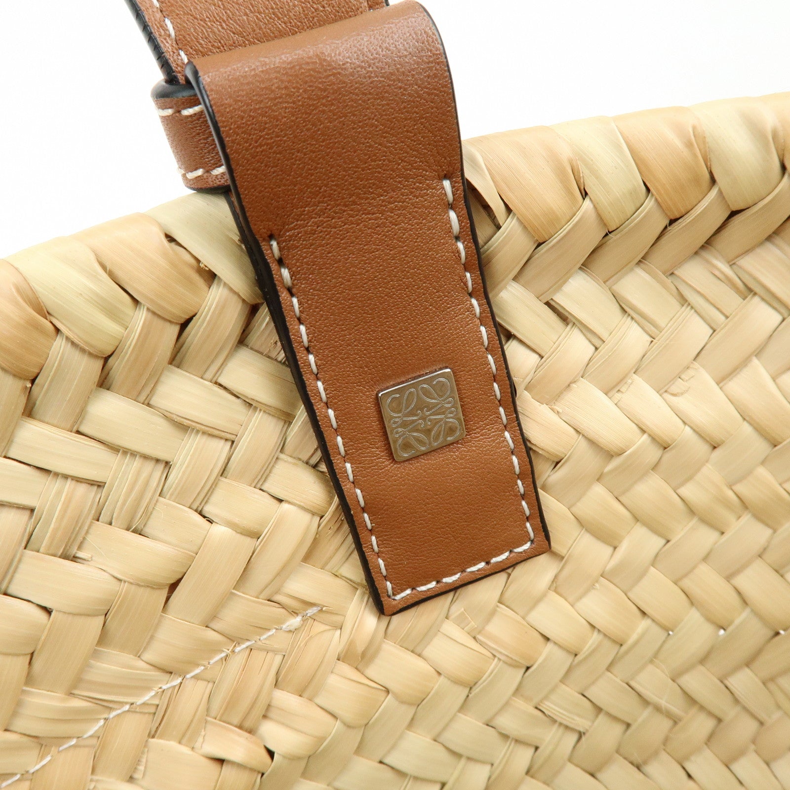 LOEWE  Raffia Leather Basket Bag Hand Bag Natural Tan