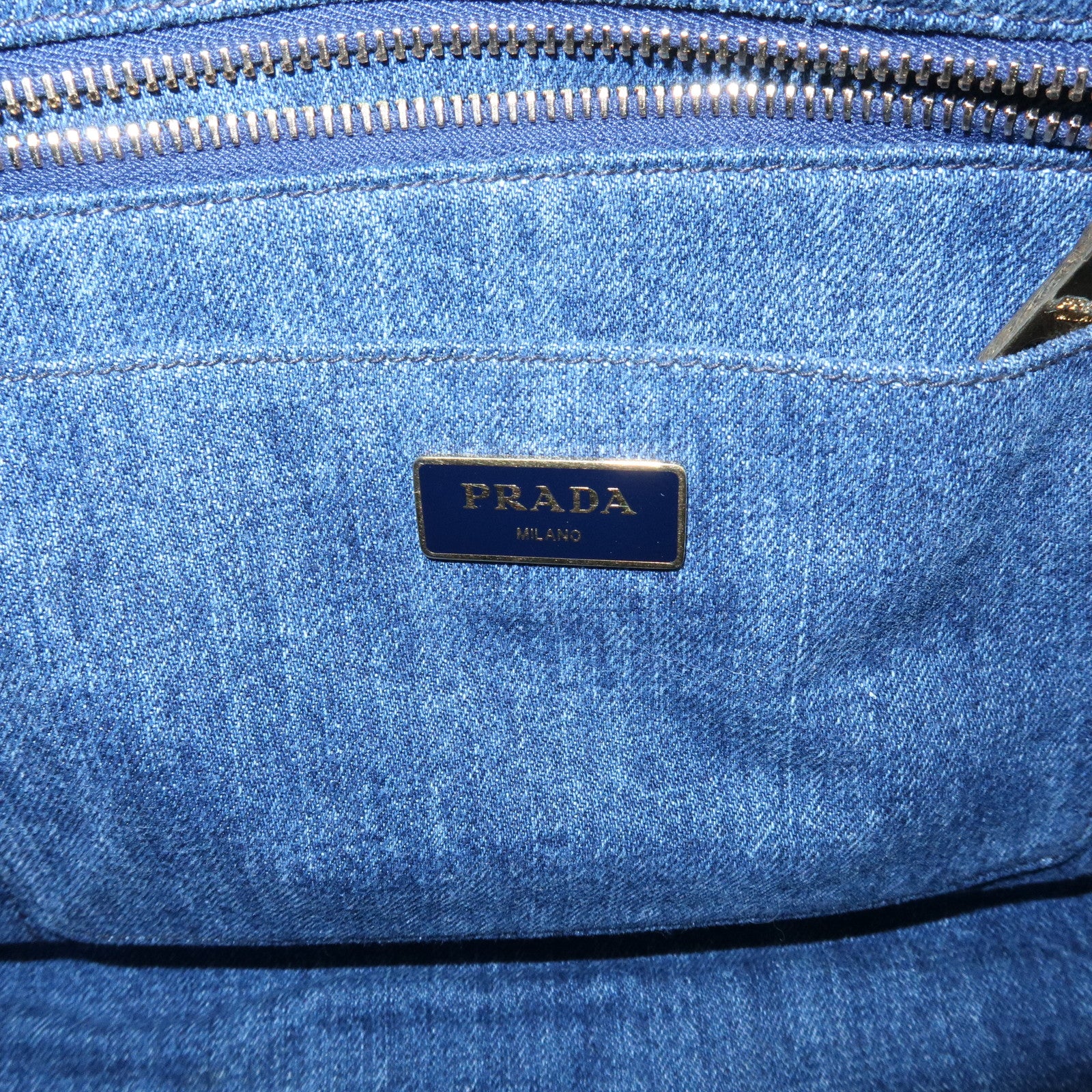 PRADA Canapa Triangle Logo Canvas 2Way Hand Bag Shoulder Bag Denim