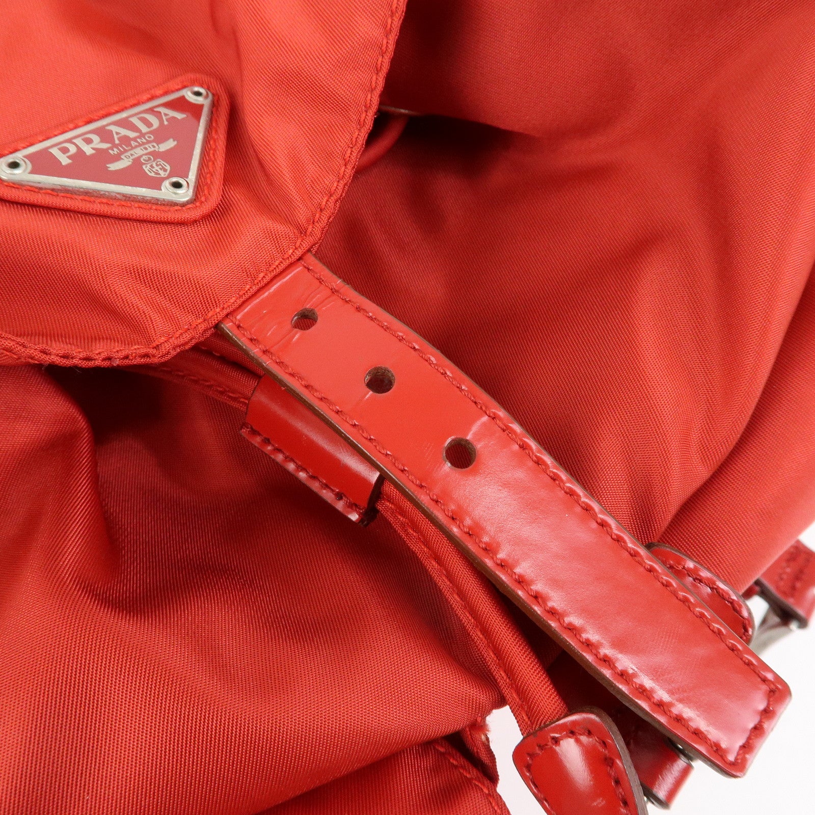 PRADA Triangle Logo Nylon Leather Backpack Rucksuck Red