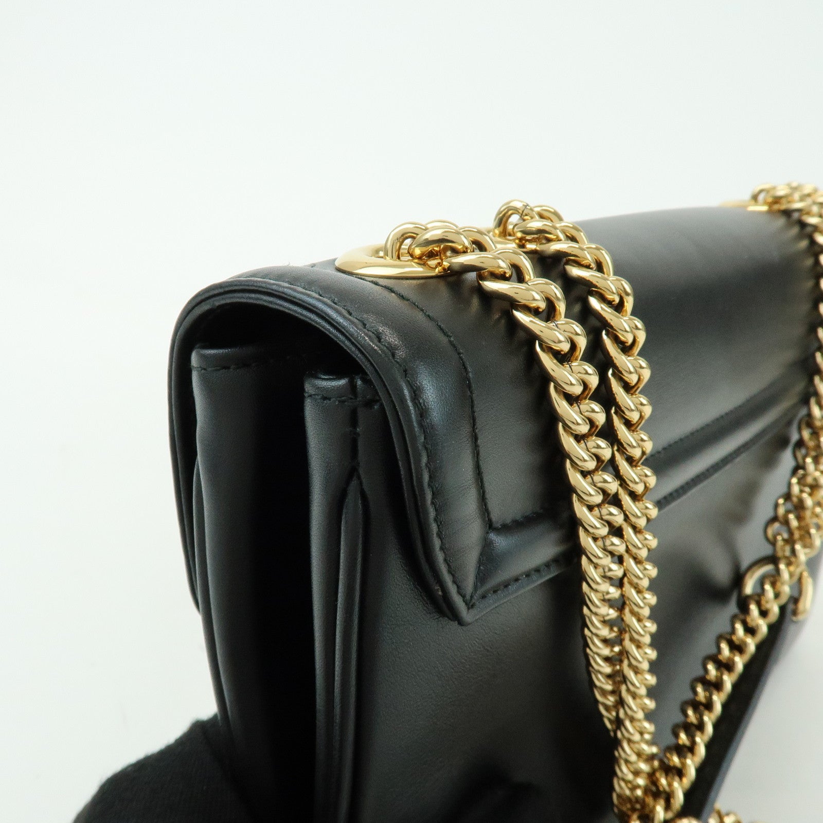 GUCCI Raja Calf Leather Rhinestone Chain Shoulder Bag Black 537241