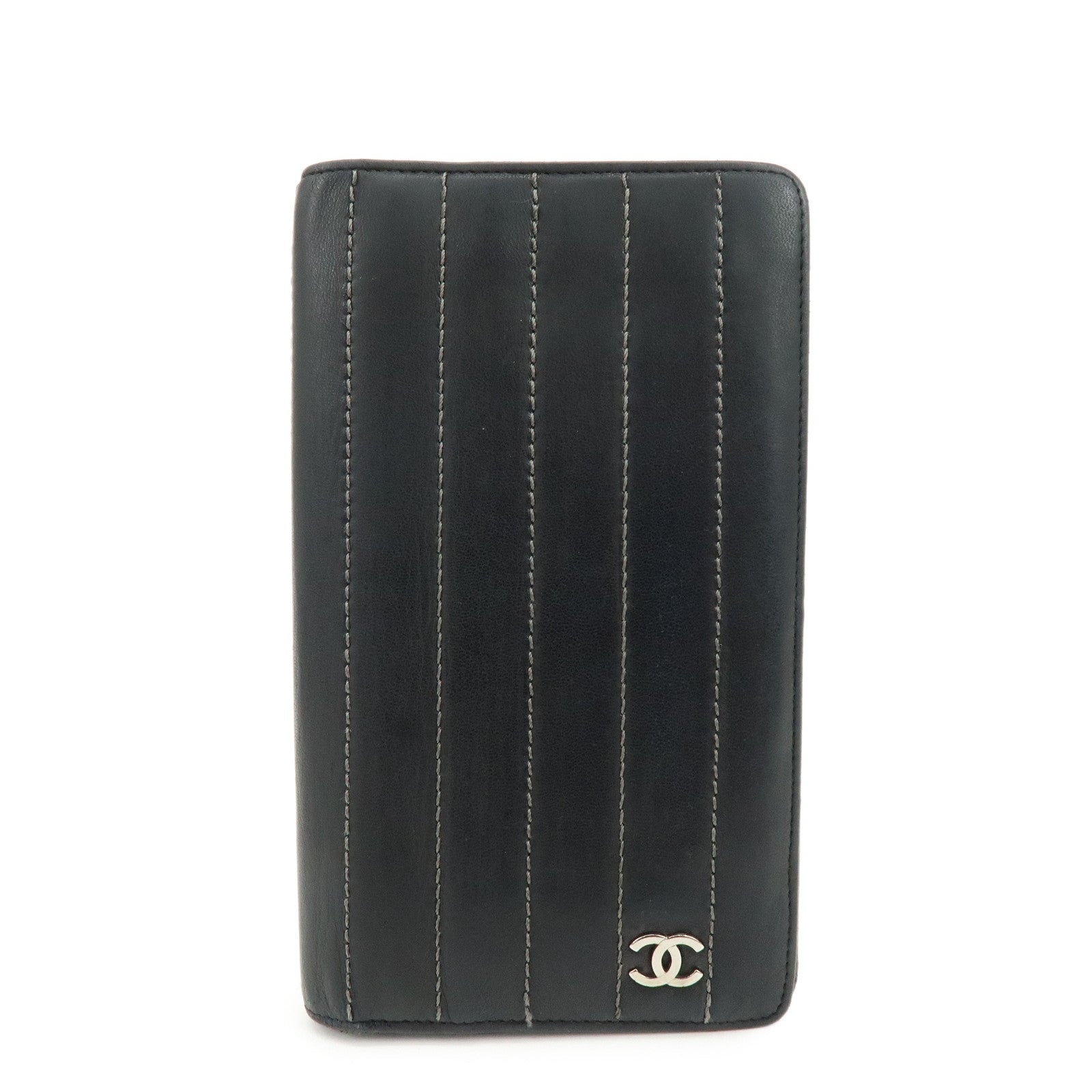 CHANEL COCO Mark Leather Bi-fold Flap Long Wallet Black