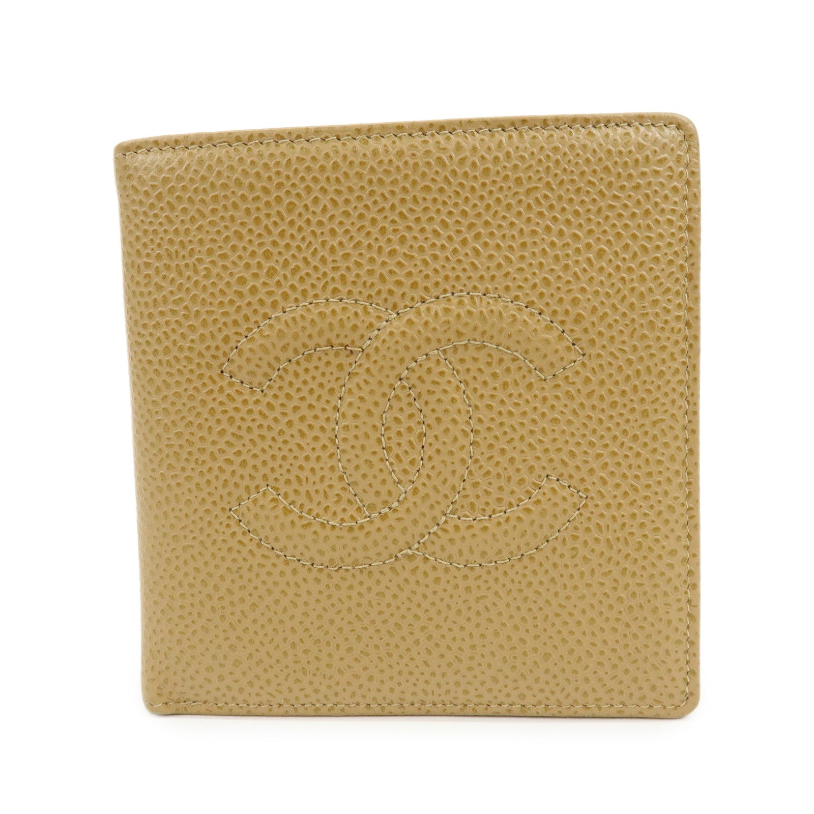 CHANEL COCO Mark Caviarskin Compact Wallet Beige