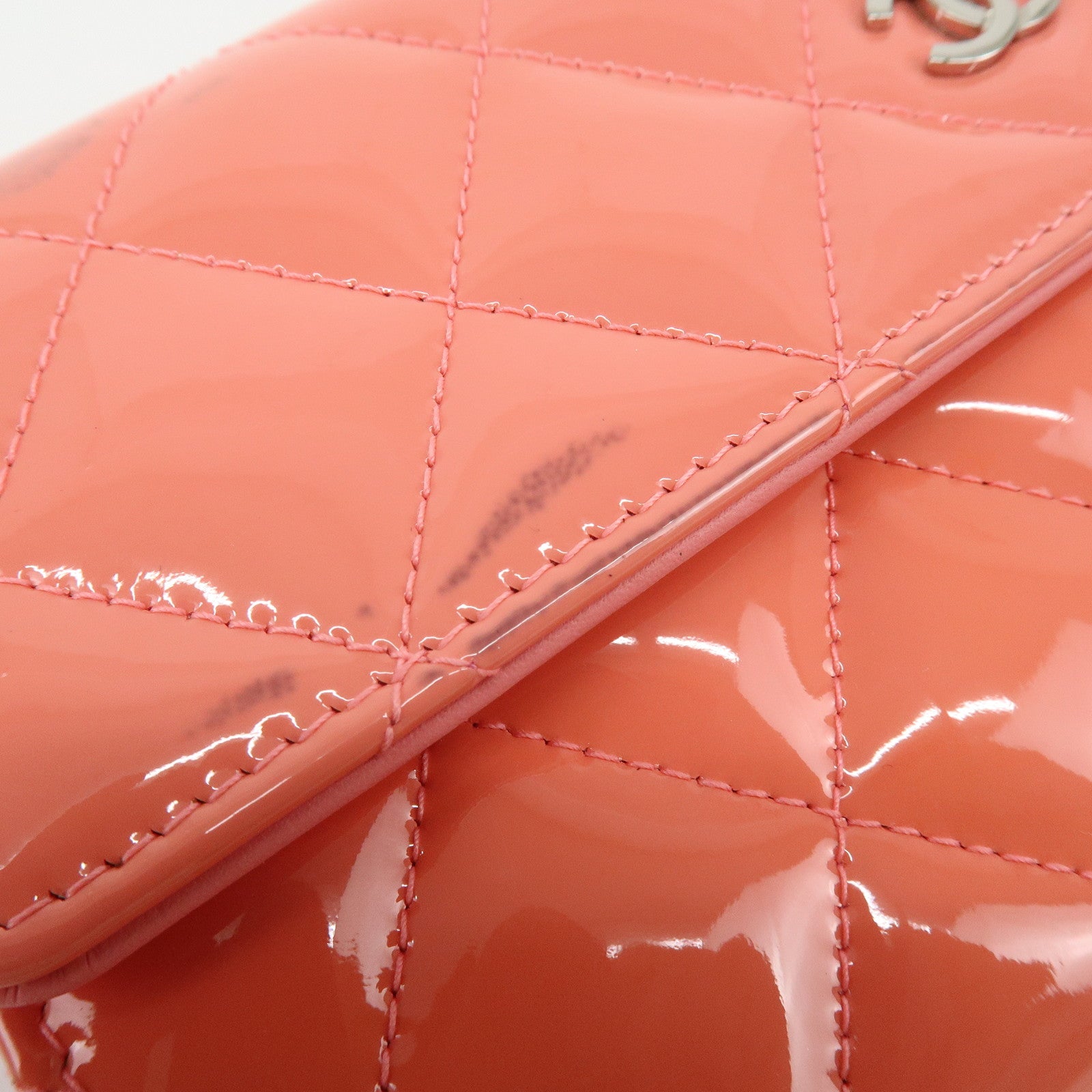 CHANEL COCO Mark Matelasse Patent Leather Long Wallet Salmon Pink