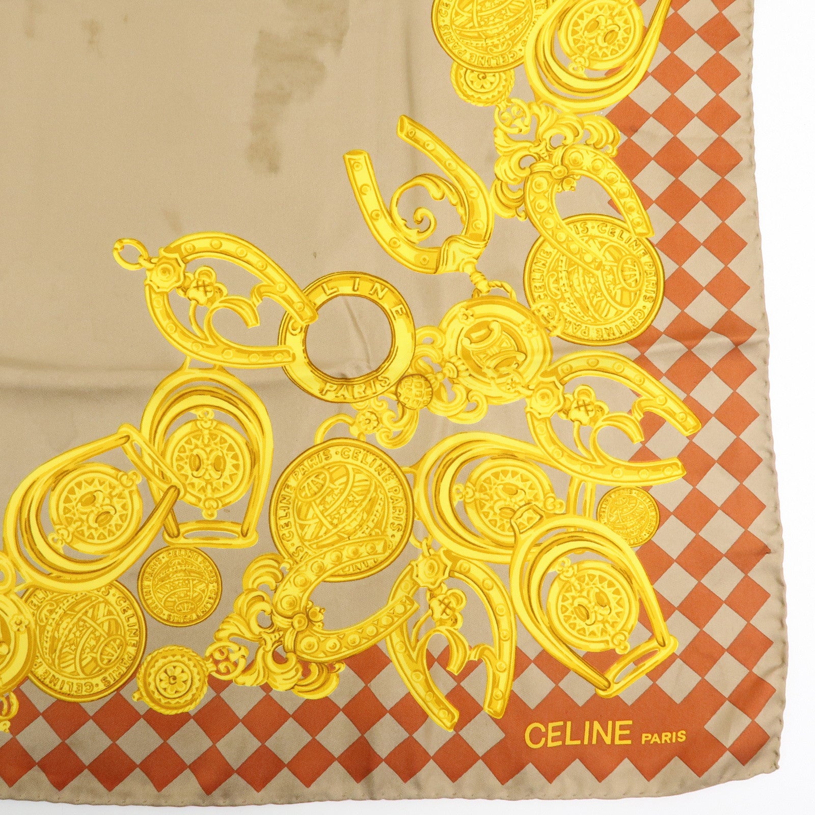 Christian Dior CELINE Cartier Lot of 3 Silk 100% Scarf Pink Gold Beige