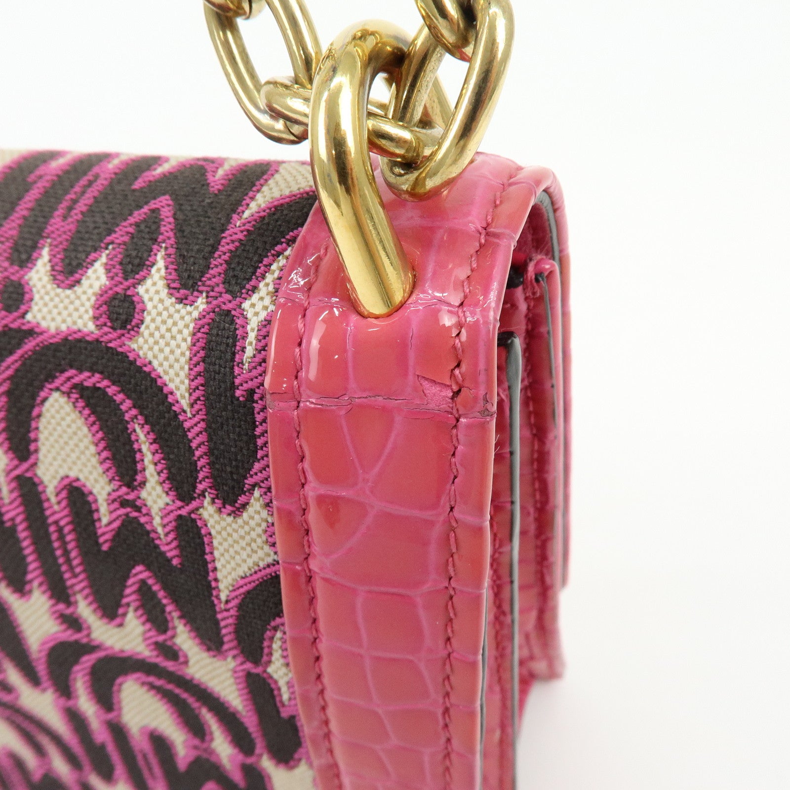 MIU MIU Jacquard Embossed Leather 2Way Hand Shoulder Bag Pink 5BD233