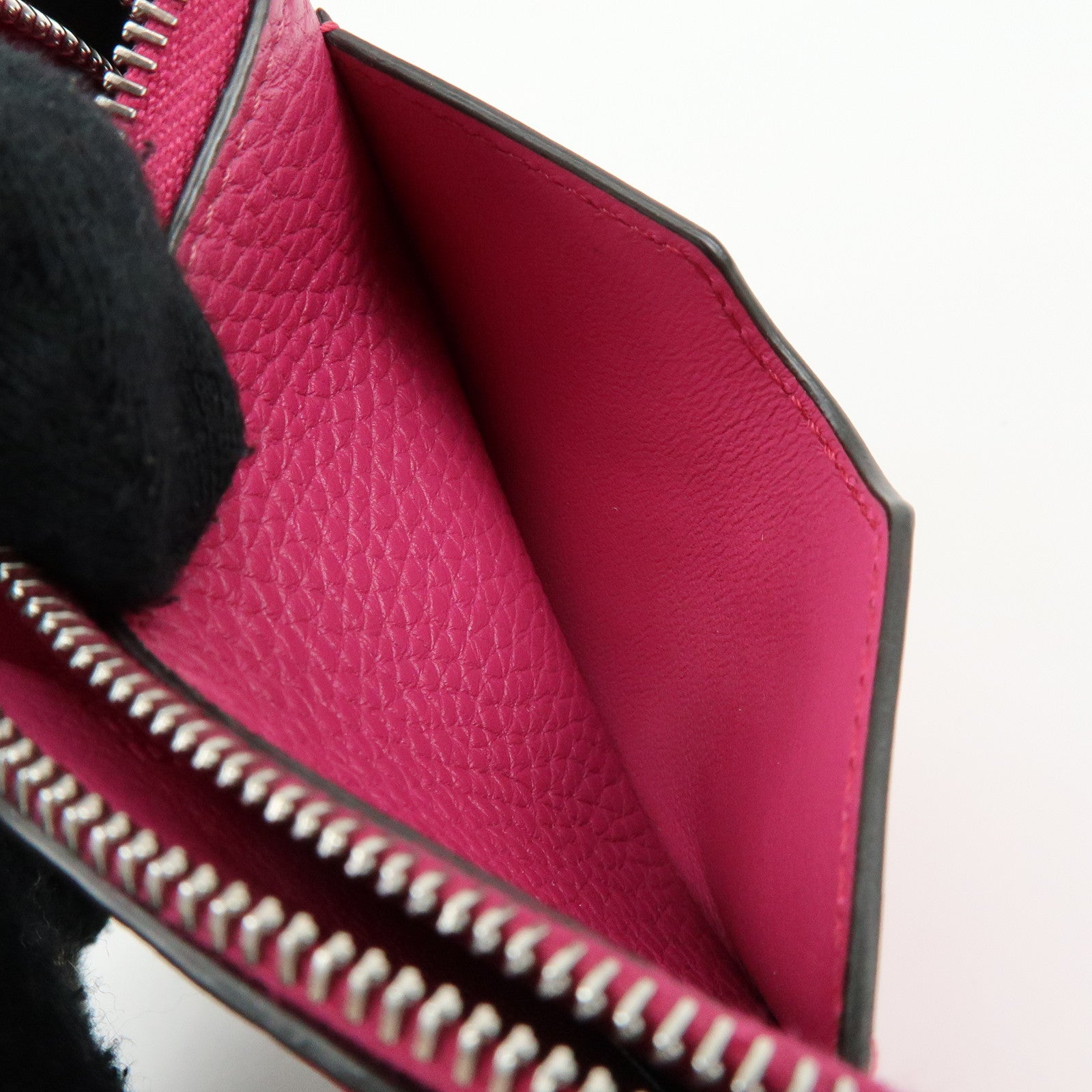 FENDI Logo Selleria Calf Leather Card Case Pink 8M0489