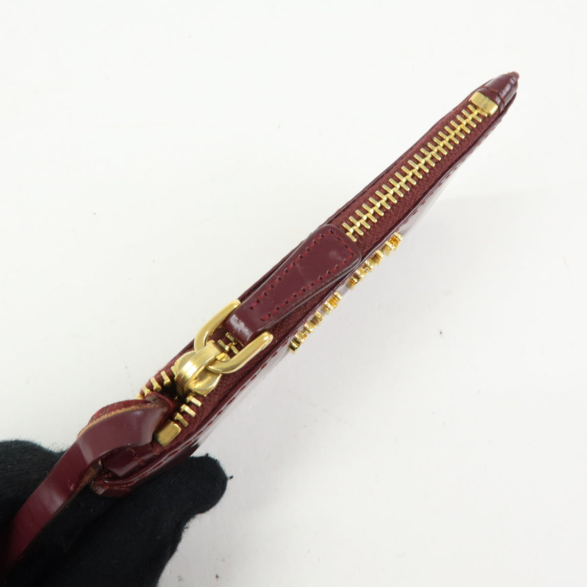 MIU MIU Leather Coin Case Key Ring Pouch Purse Bordeaux Wine Red