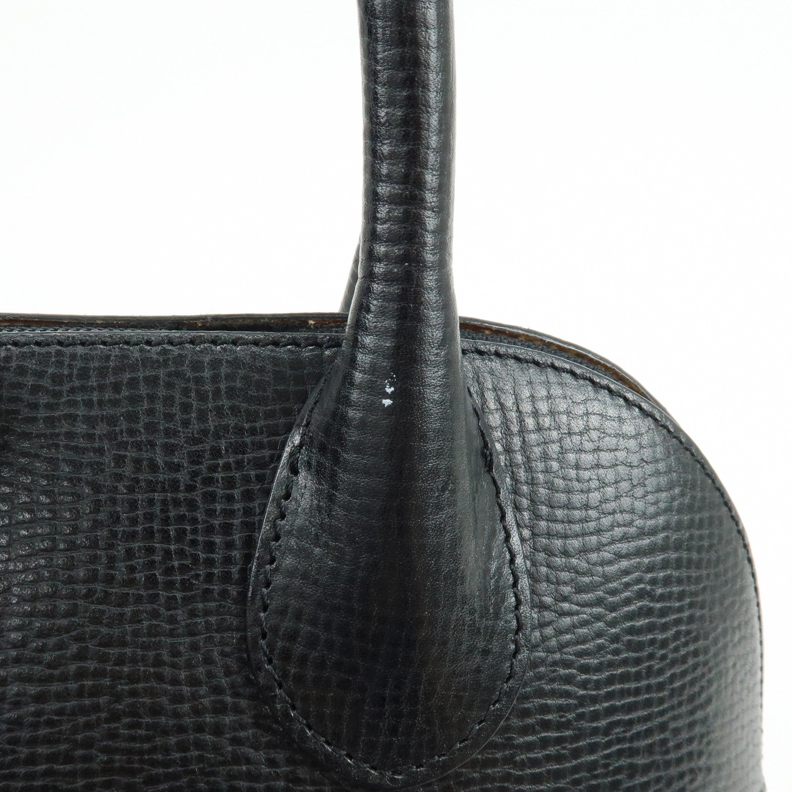 BURBERRY Embossed Leather Hand Bag Boston Bag Black
