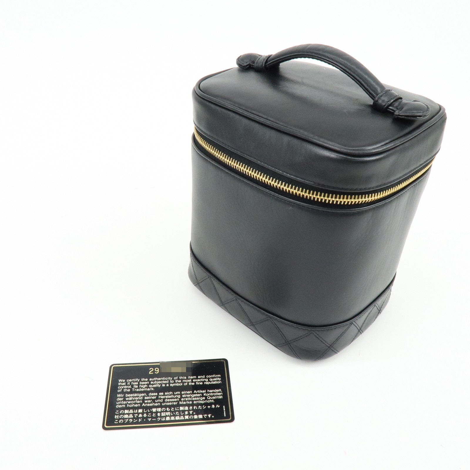 CHANEL Bicolore Lamb Skin Vanity Bag Hand Bag Black A01619