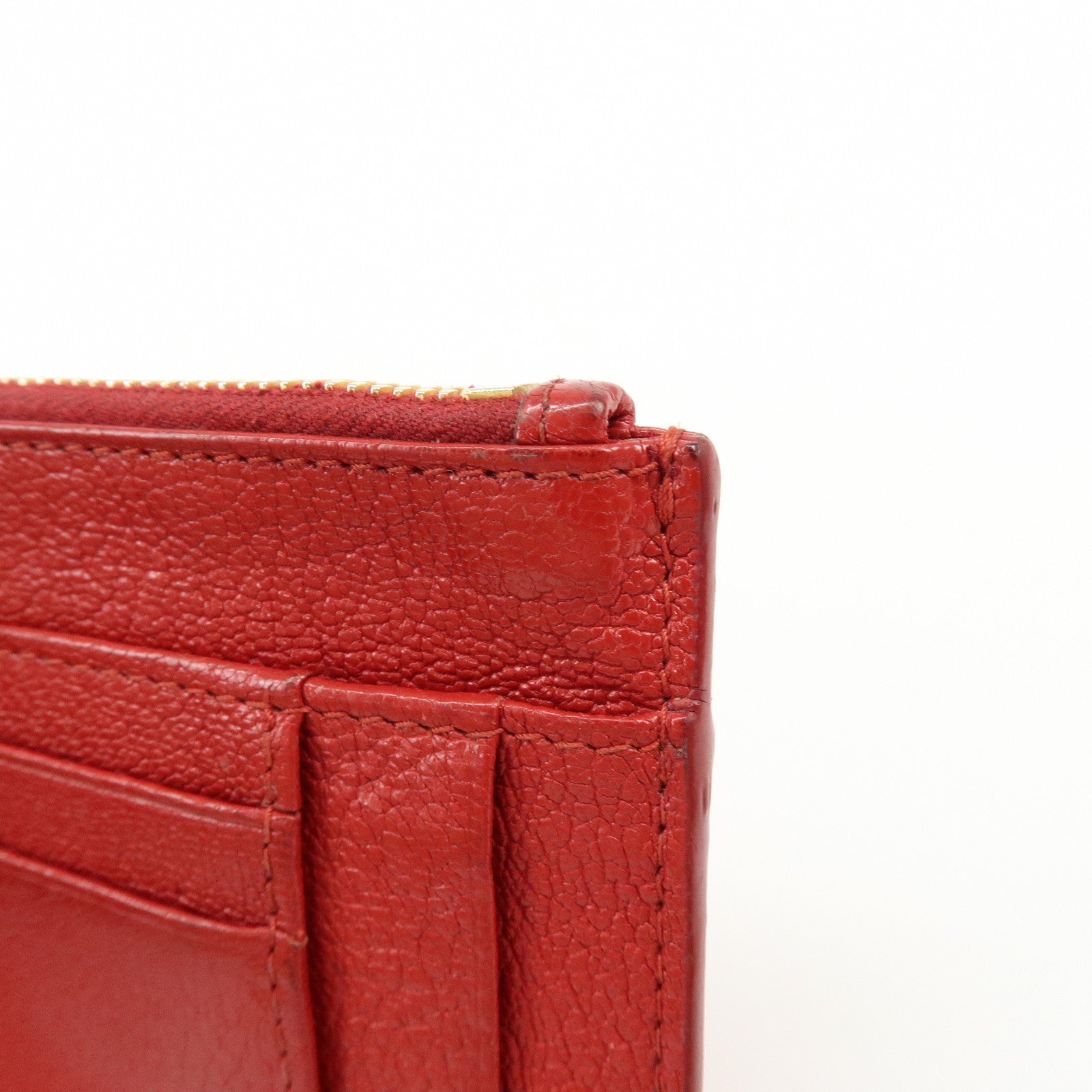 MIU MIU Madras Leather Slim Card Holder Fragment Coin Case Red 5MC446