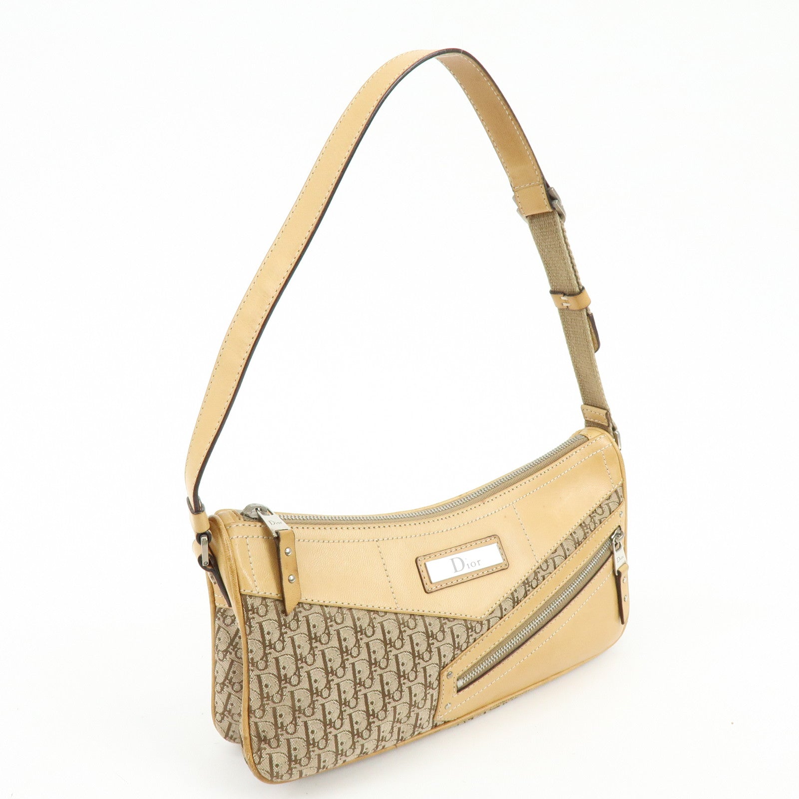 Christian Dior Street Chic Trotter Jacquard Canvas Leather Shoulder Bag
