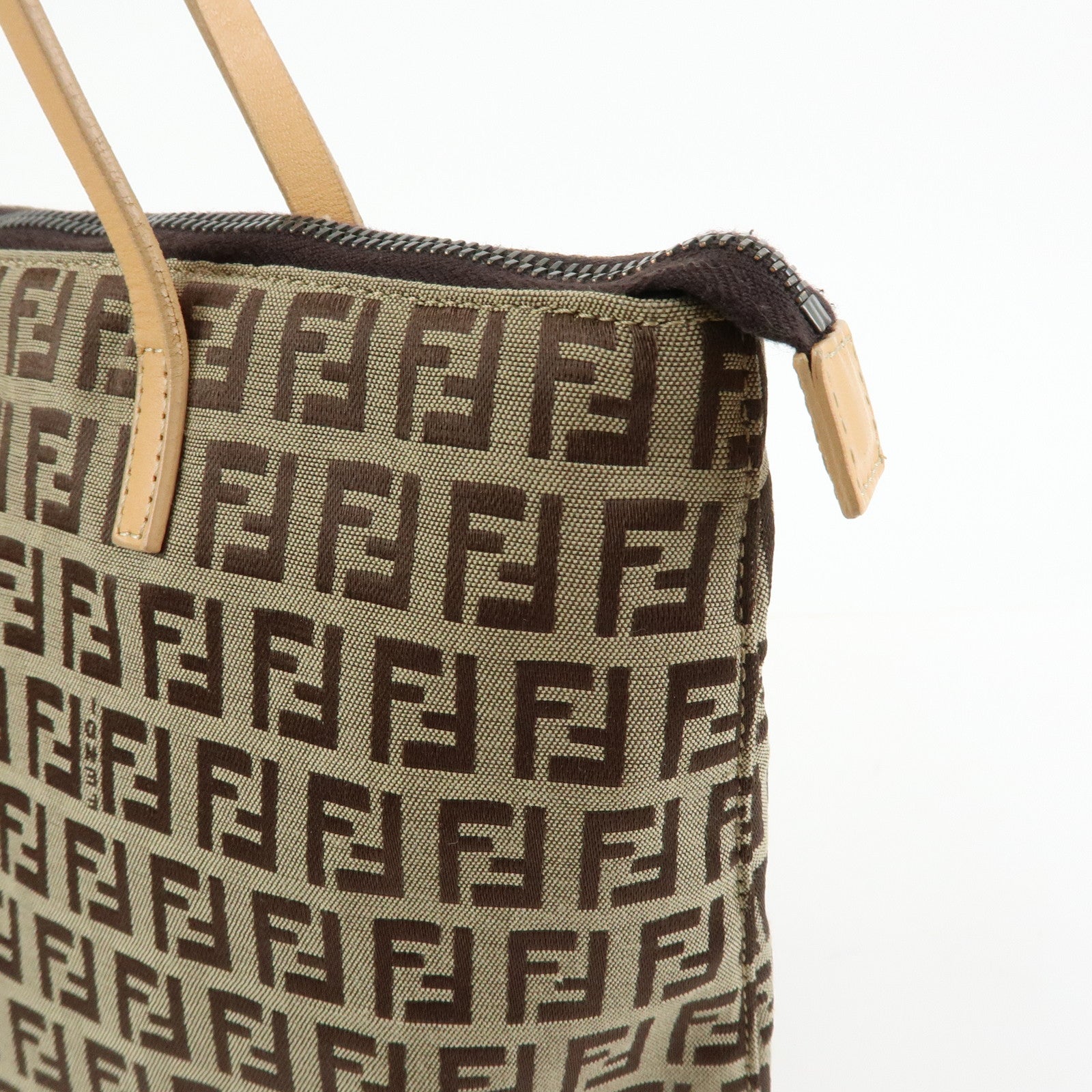 FENDI Zucchino Canvas Leather Tote Bag Shoulder Bag Beige 8BH024