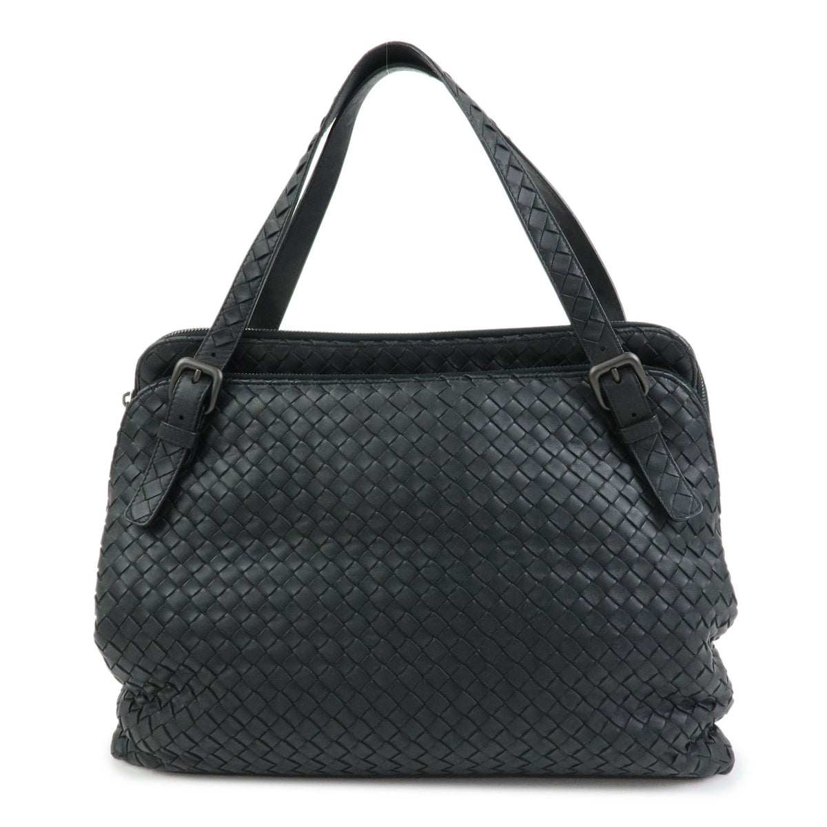 BOTTEGA VENETA Intrecciato Leather Boston Bag Shoulder Bag Black