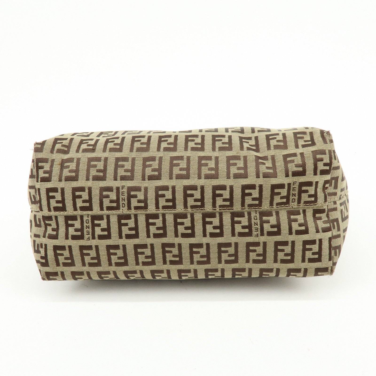 FENDI Zucchino Canvas Leather Tote Bag Hand Bag Shoulder Bag Brown