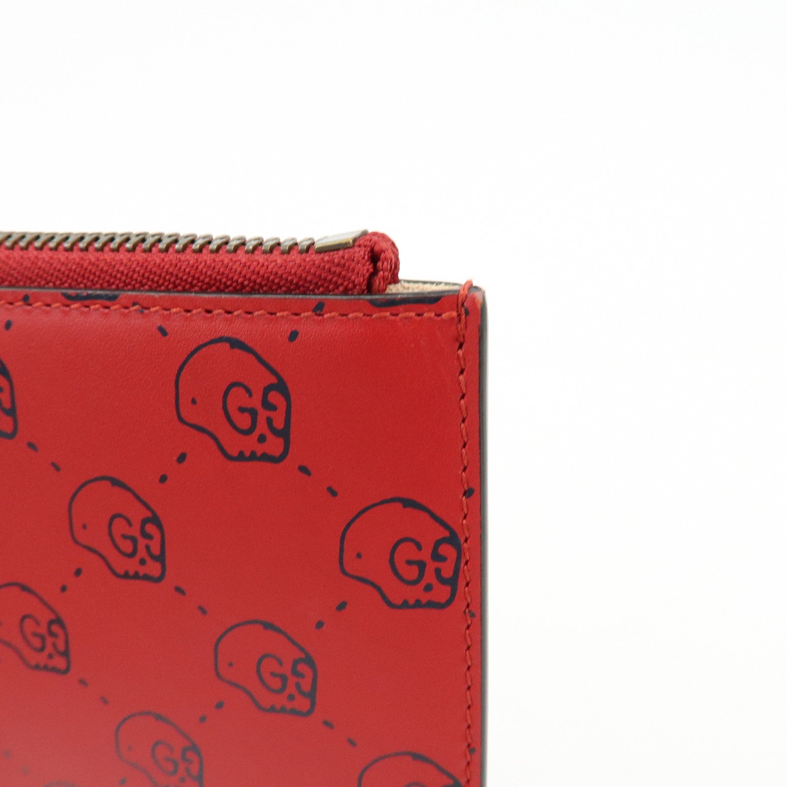 GUCCI Leather Gucci Ghost Skull Print Clutch Bag Flat Pouch Red 457010