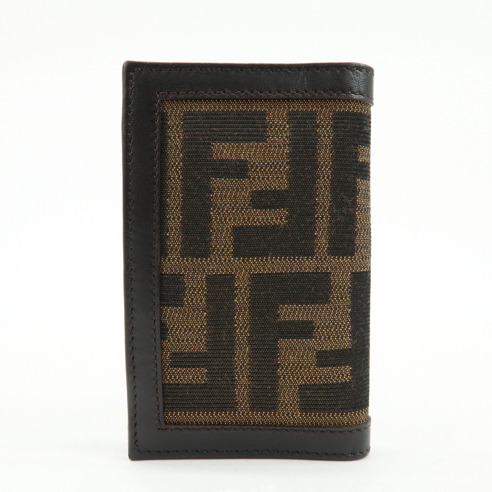FENDI Zucca Canvas Leather Card Case Card Holder Brown Black 7M0168