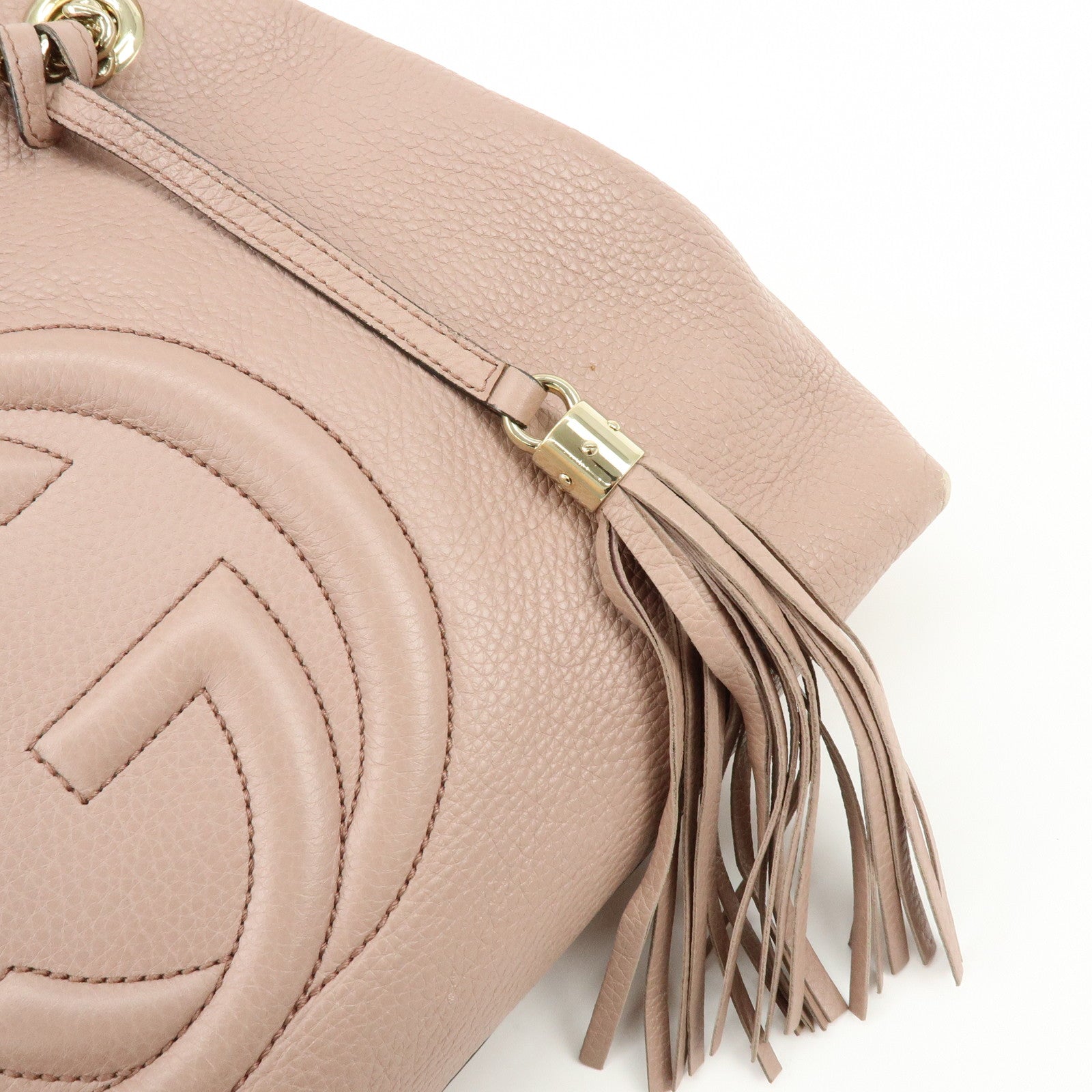 GUCCI SOHO Interlocking G Leather Chain Shoulder Bag Tassel Pink 308982