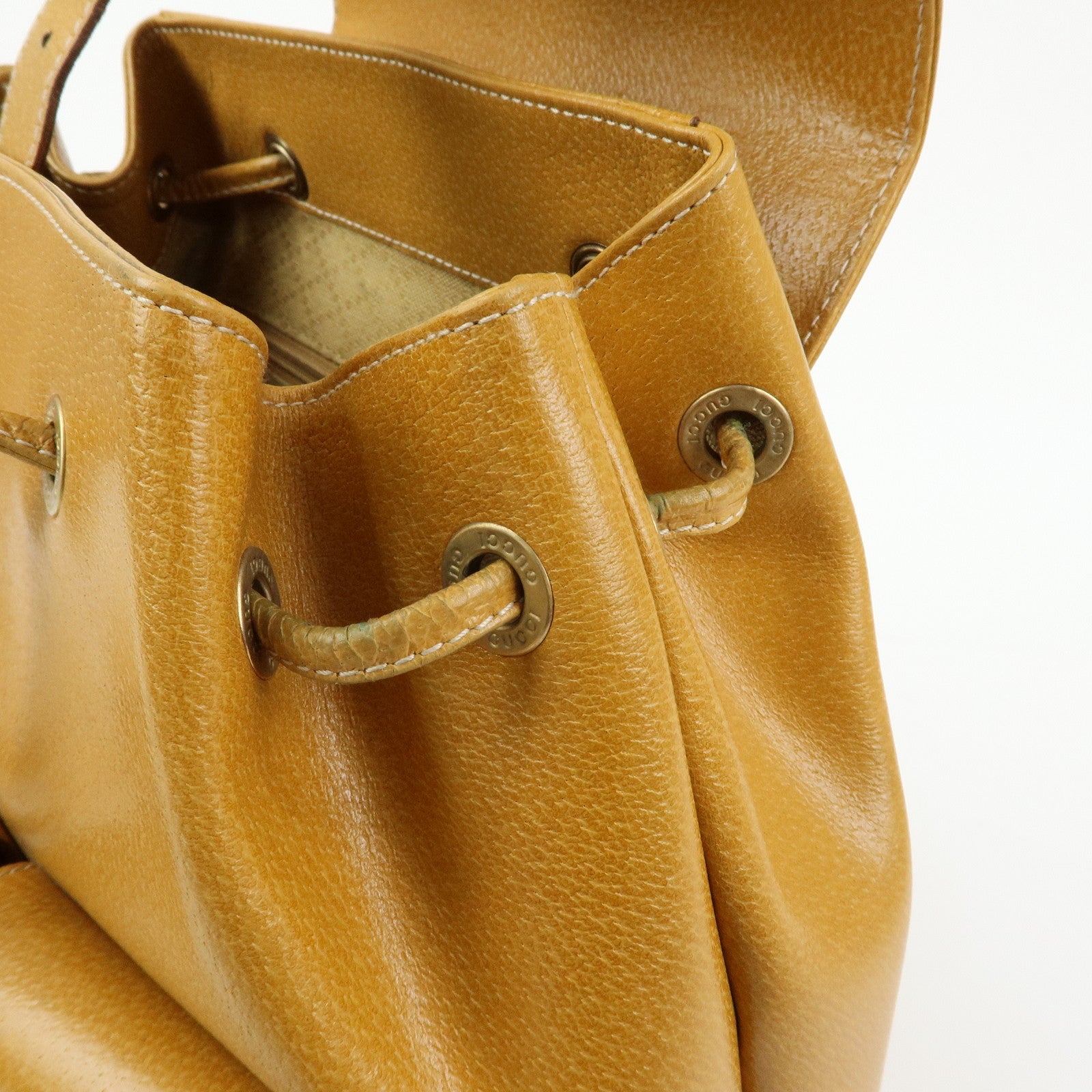 GUCCI Bamboo Leather Backpack Rucksack Mustard 003 1998 0016