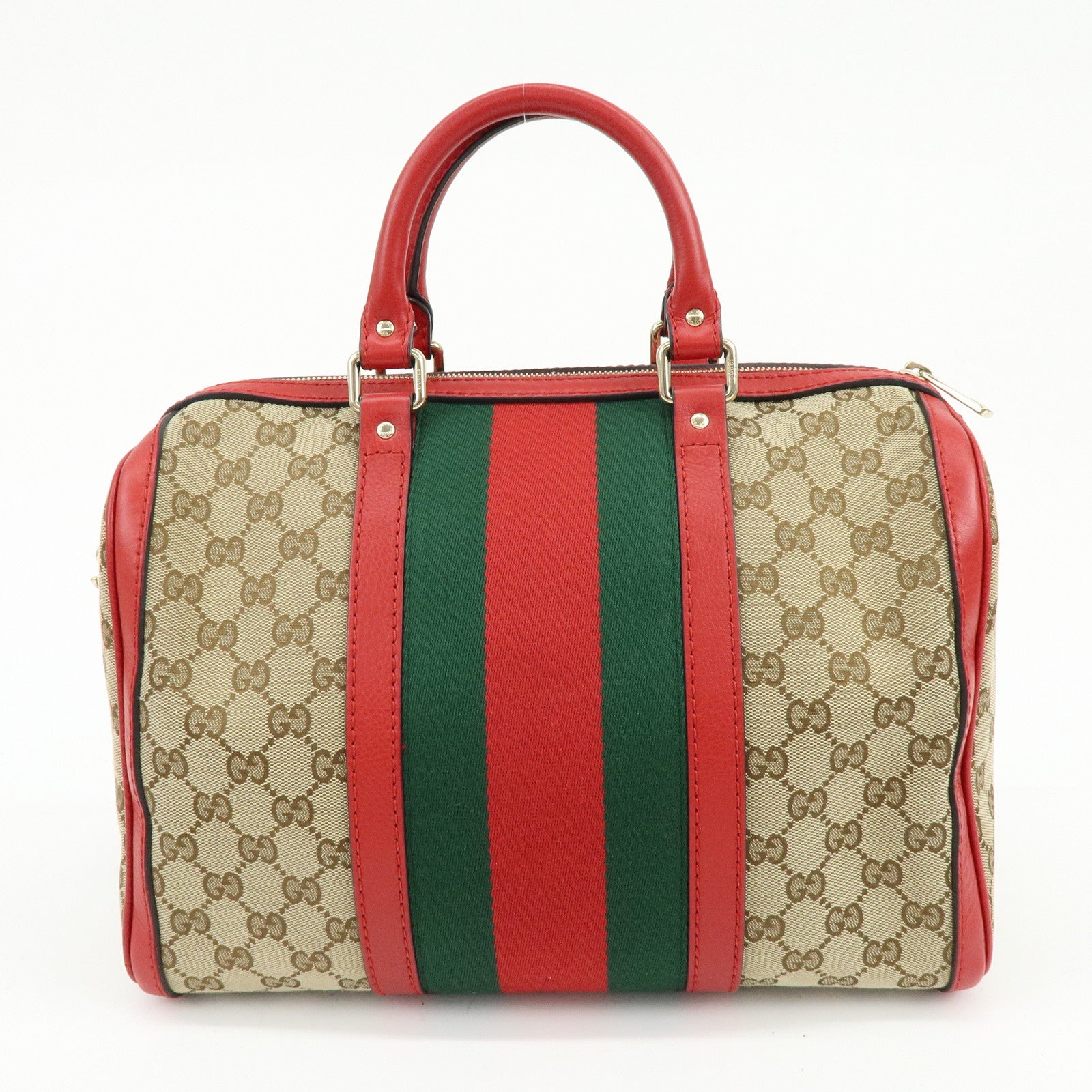 GUCCI Sherry GG Canvas Leather 2Way Bag Boston Bag Beige Red 247205