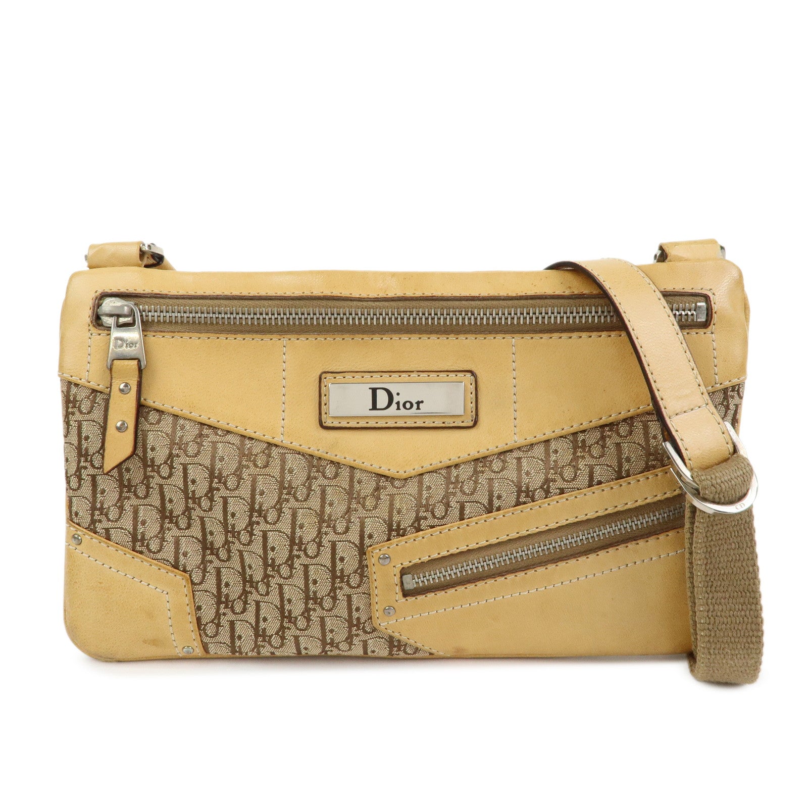 Christian Dior Trotter Street Chic Canvas Leather Shoulder Bag Beige