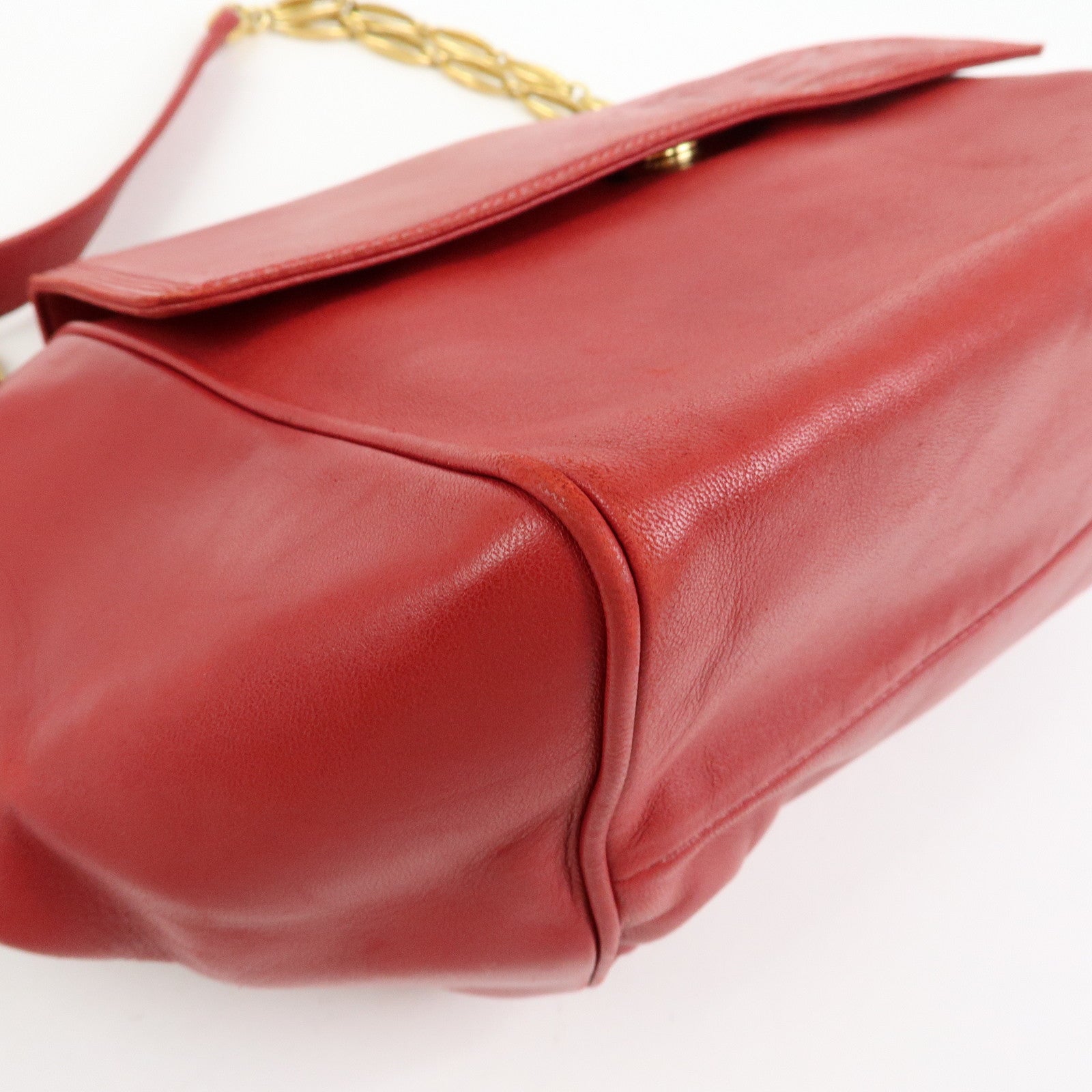 LOEWE Anagram Nappa Leather Chain Shoulder Bag Red Gold