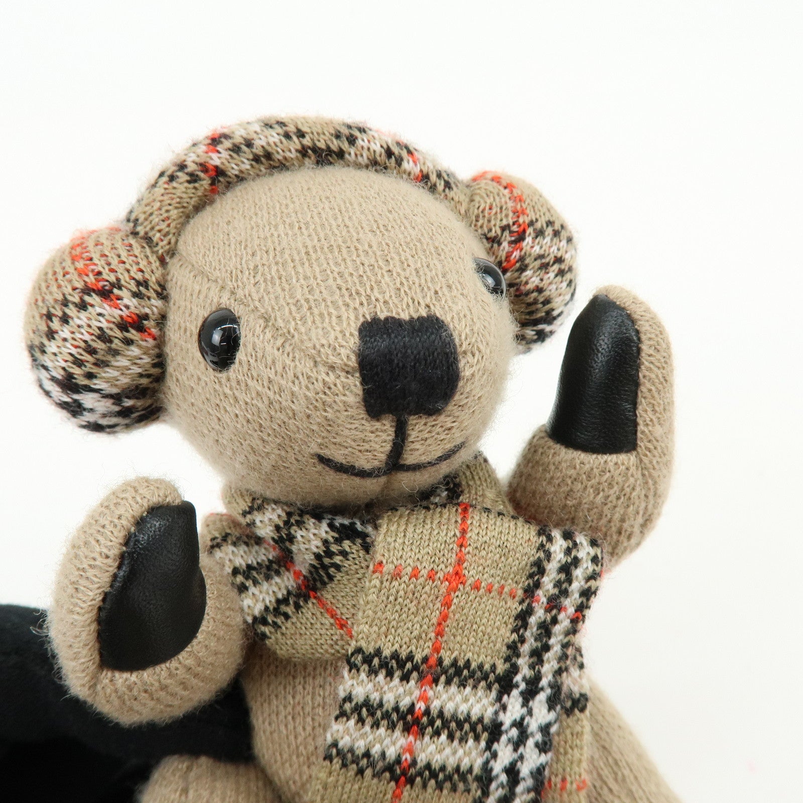BURBERRY Nova Plaid Wool Cashmere Leather Bag Charm Brown
