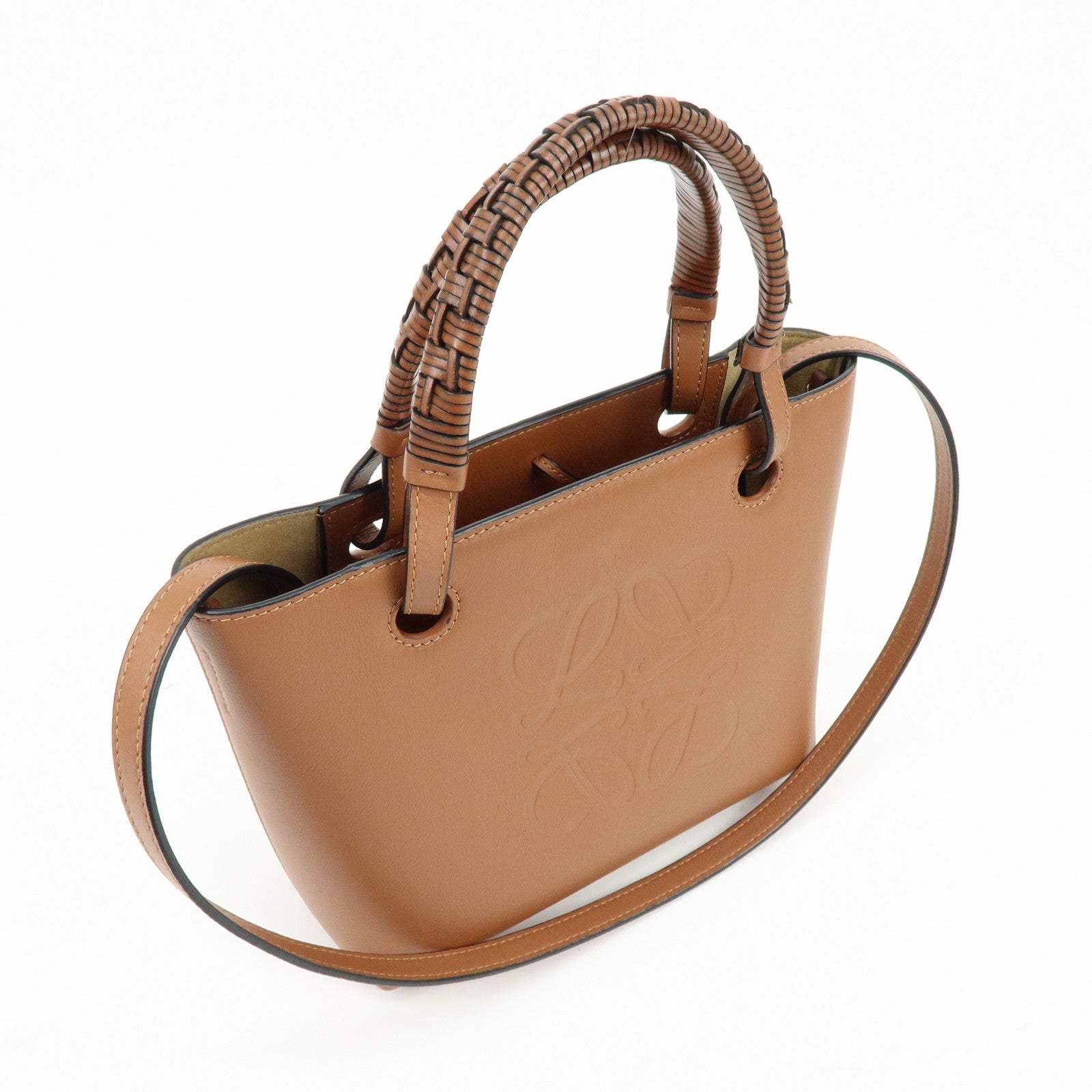 LOEWE Anagram Calf Leather 2Way Bag Hand Bag Shoulder Bag Brown