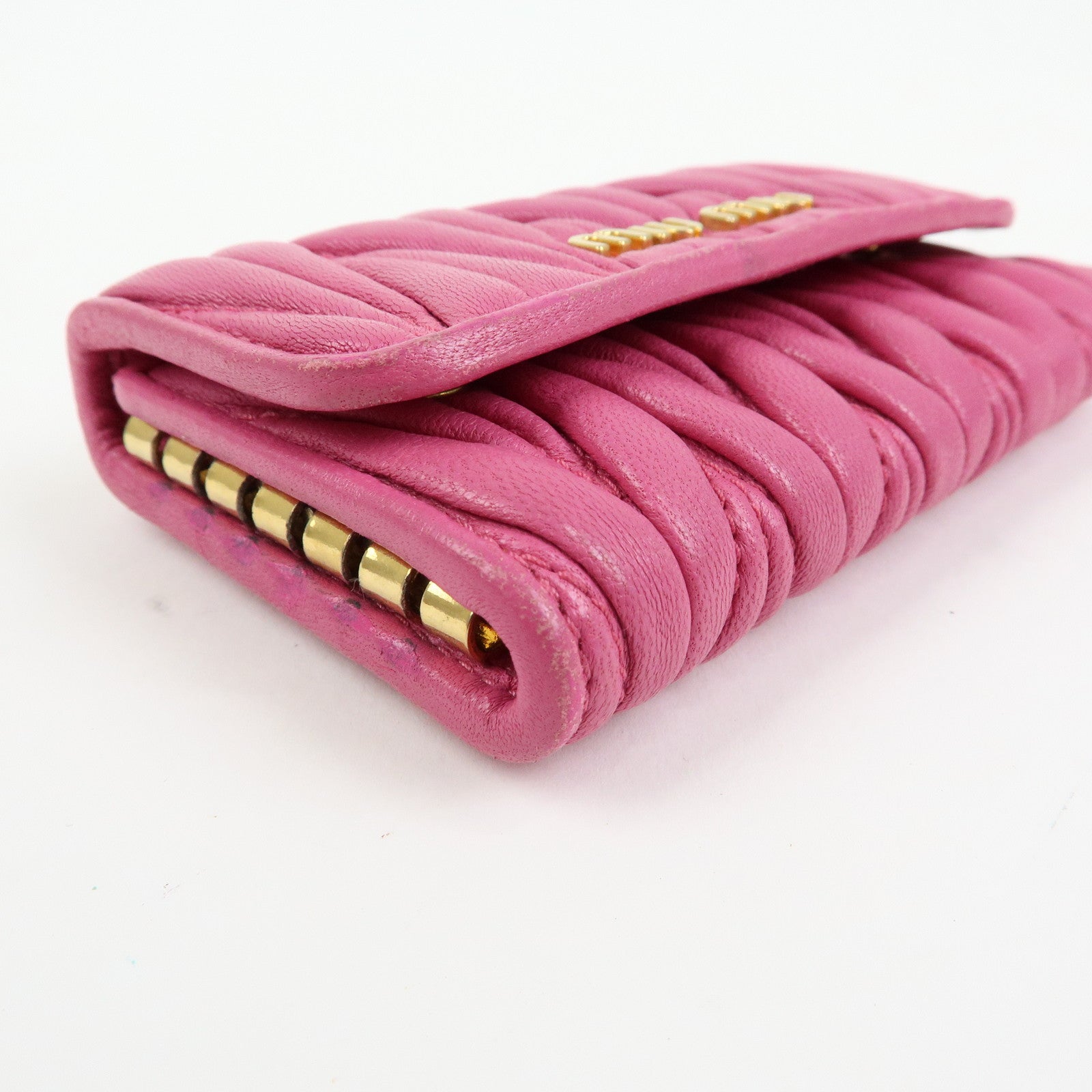 MIU MIU Matelasse Leather 6 Ring Key Case Key Holder Pink