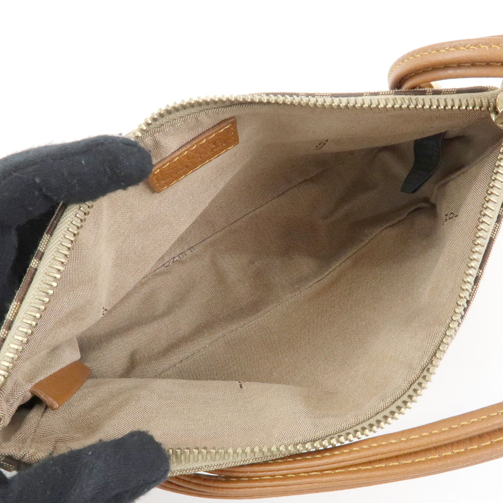 FENDI Zucchino Canvas Leather Hand Bag Accessory Pouch Beige 8BR513