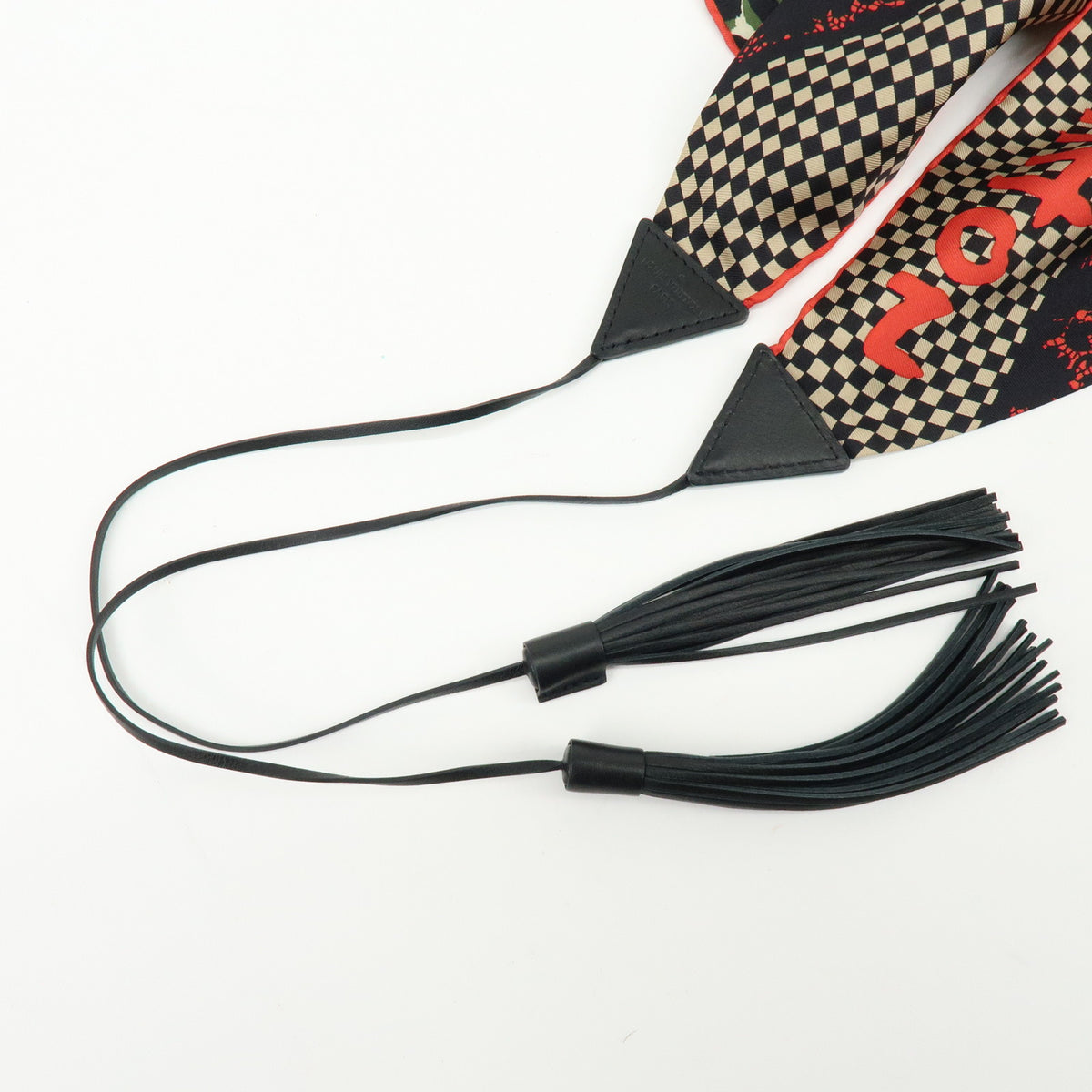 Louis Vuitton Silk 100% Calf Skin Scarf Bandana Tassel Black Red