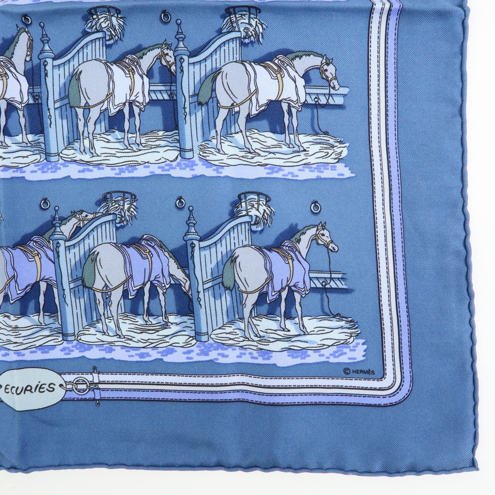 HERMES Carre 42 Lot of 2 Silk 100% Scarf  CRURIES/Cliqueti Blue