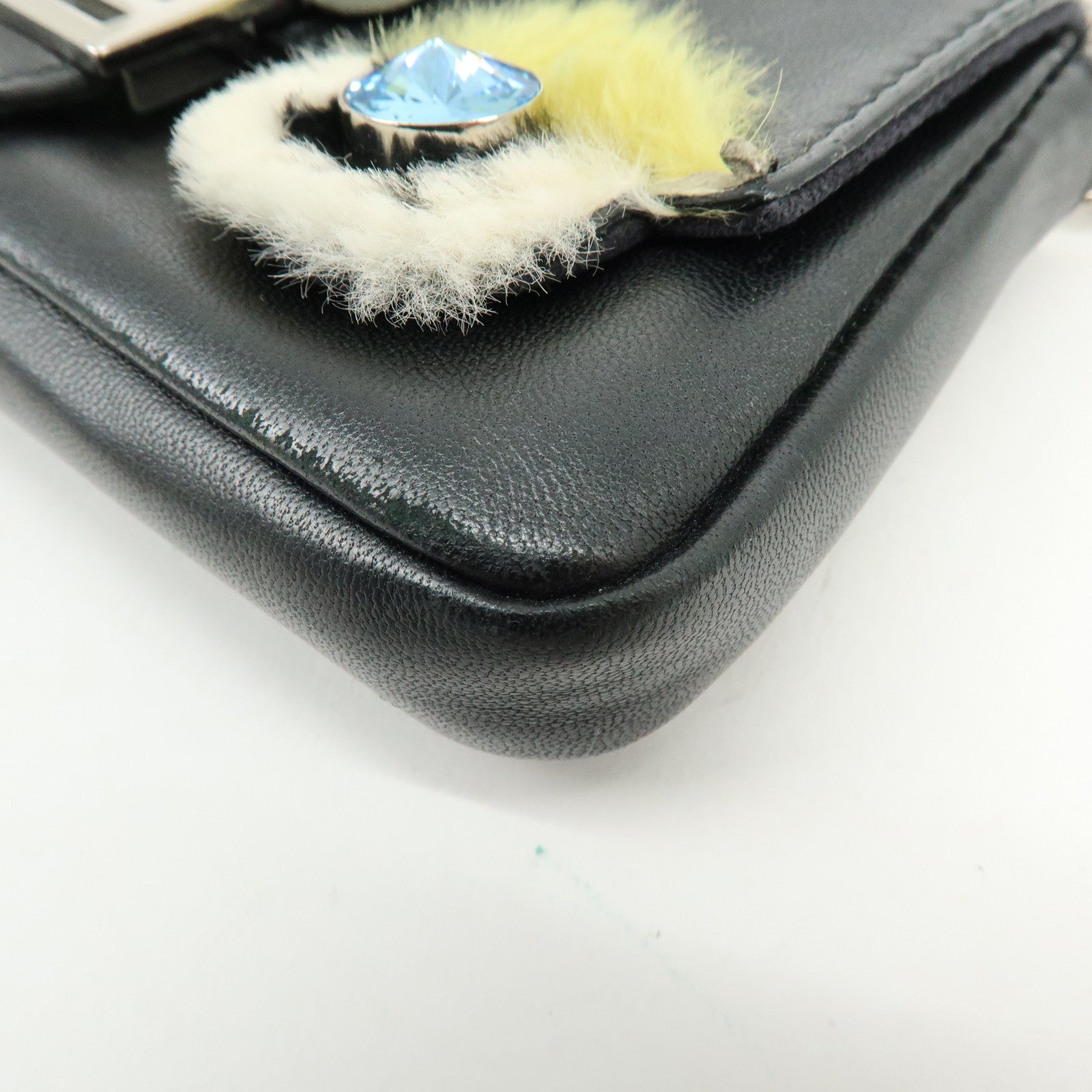 FENDI Monster Micro Baguette Leather Shoulder Bag Rhinestone 8M0354
