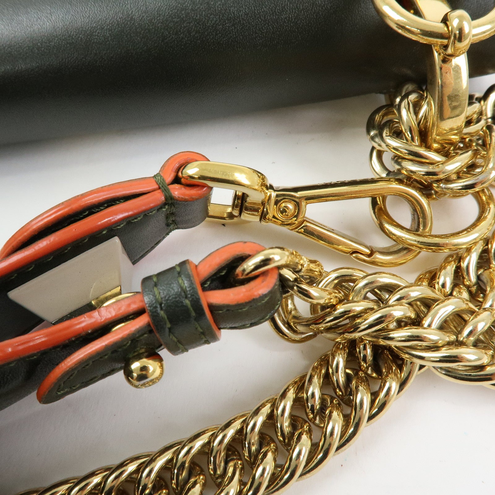 FENDI KAN I Leather 2Way Bag Chain Shoulder Bag Green Orange 8BT283