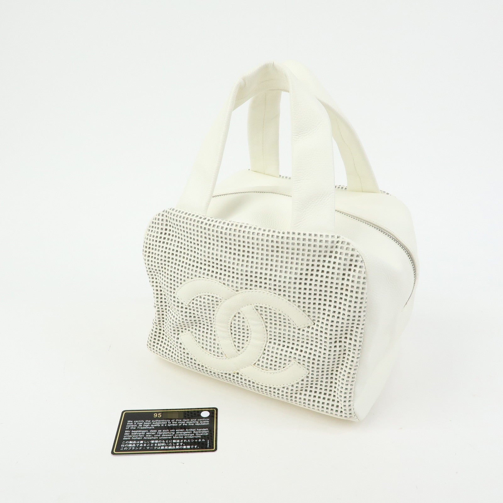 CHANEL COCO Mark Calf Leather Hand Bag Perforated Design Ivory