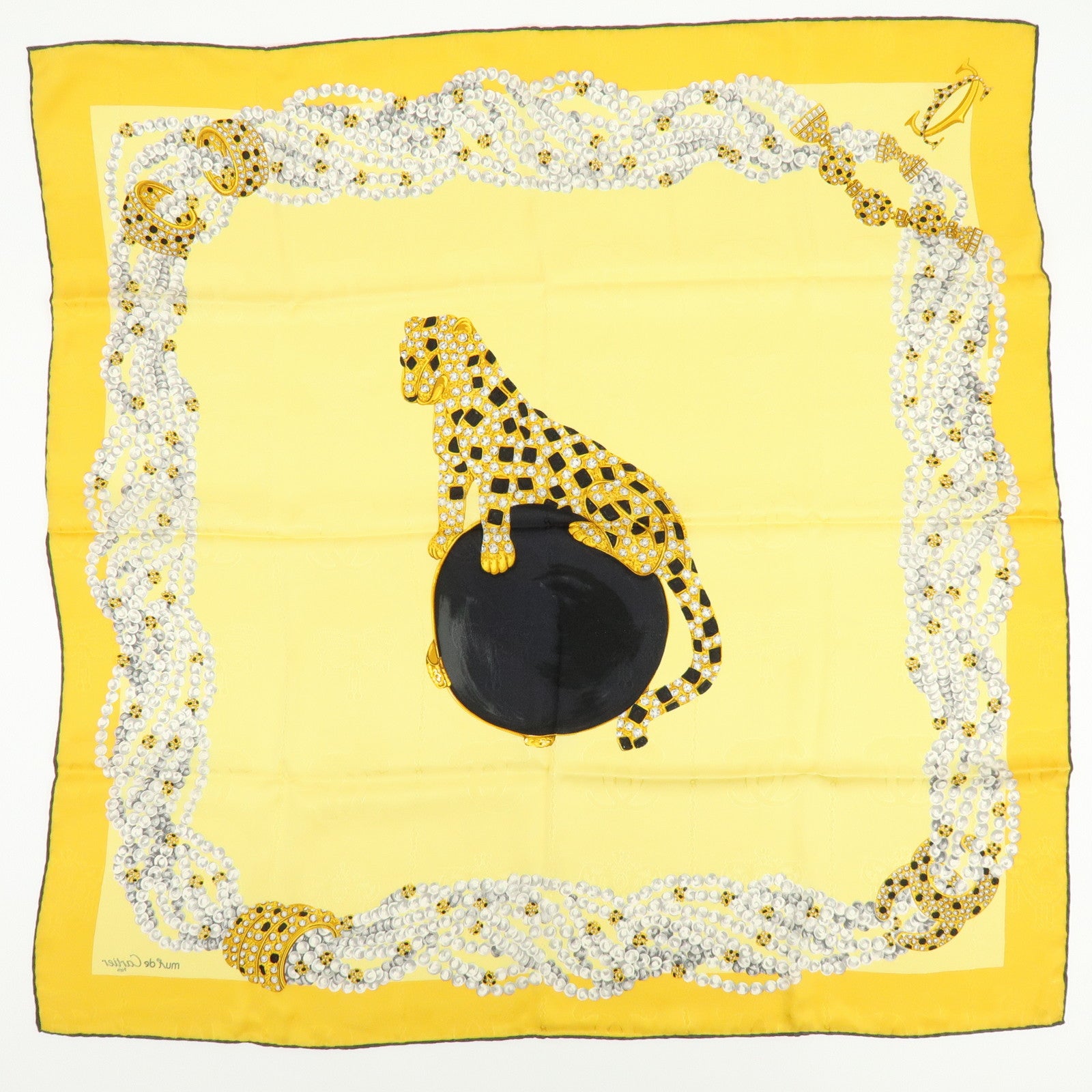 Cartier Lot of 2 Silk 100% Scarf Classic Chain Leopard Yellow Red White