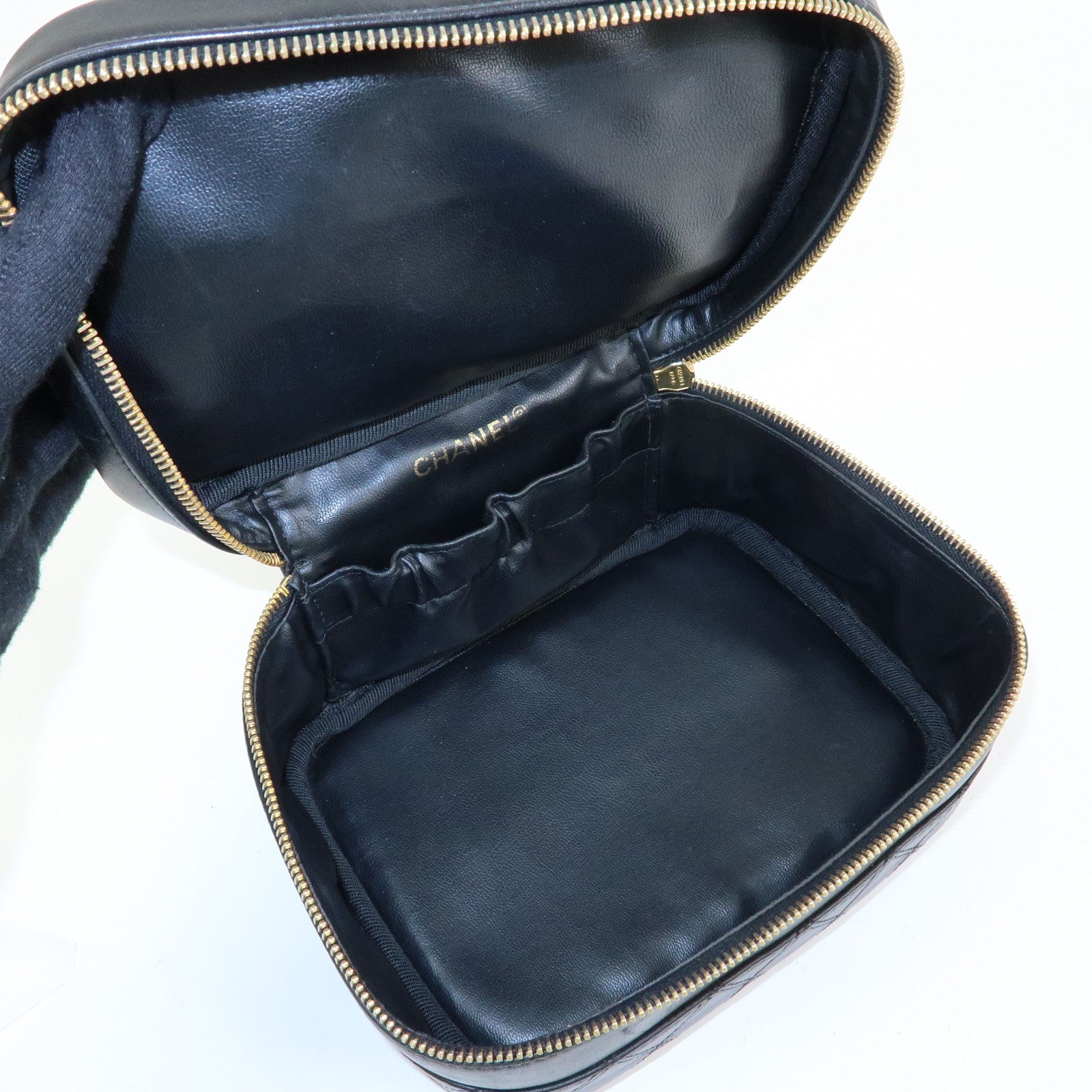 CHANEL Bicolore COCO Mark Calf Leather Vanity Bag Black A01618